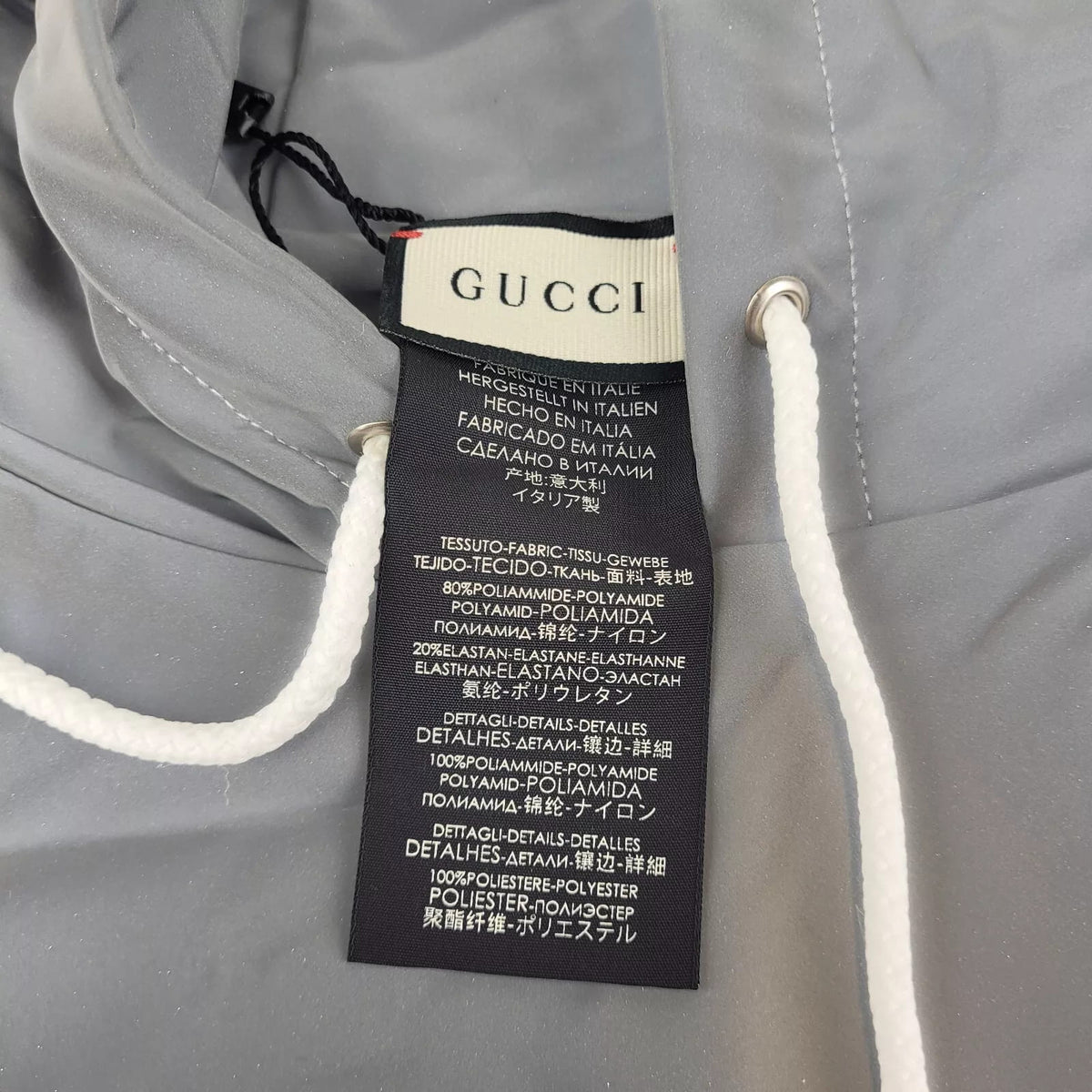 Gucci Unisex Silver Reflective Hood with GRG Web Stripe and Pouch M