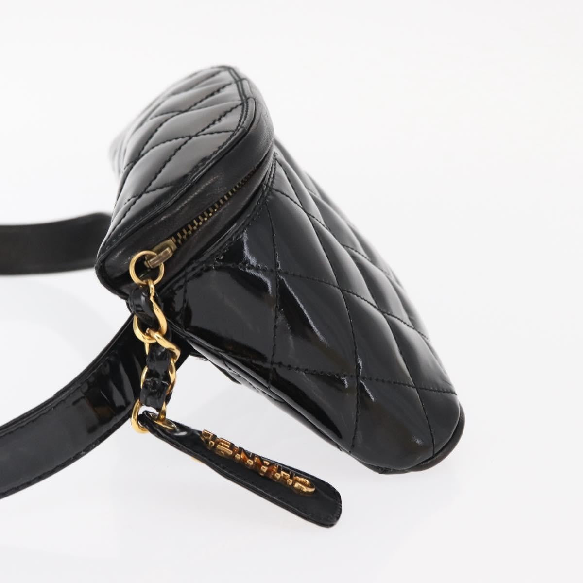 Chanel Vintage Zip Belt Quilted Lambskin Black Patent_Leather Clutche & Pouche Bag (Pre-Owned)