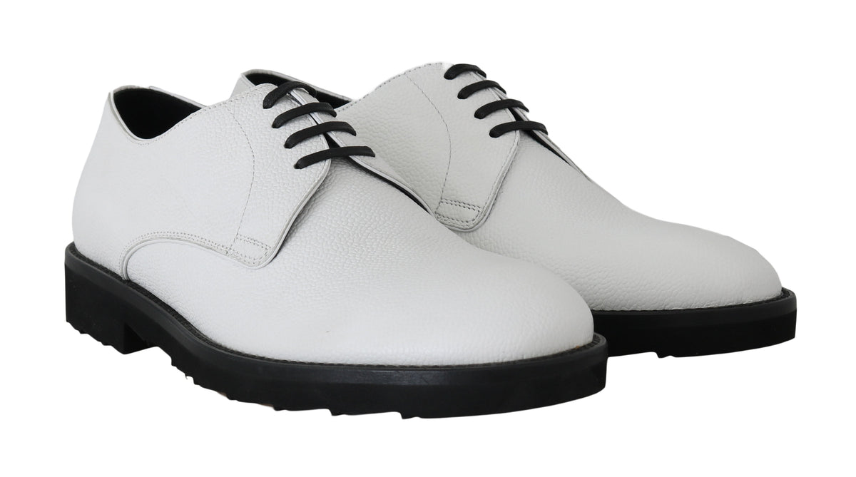Dolce & Gabbana White Leather Derby Dress Formal Men's Shoes