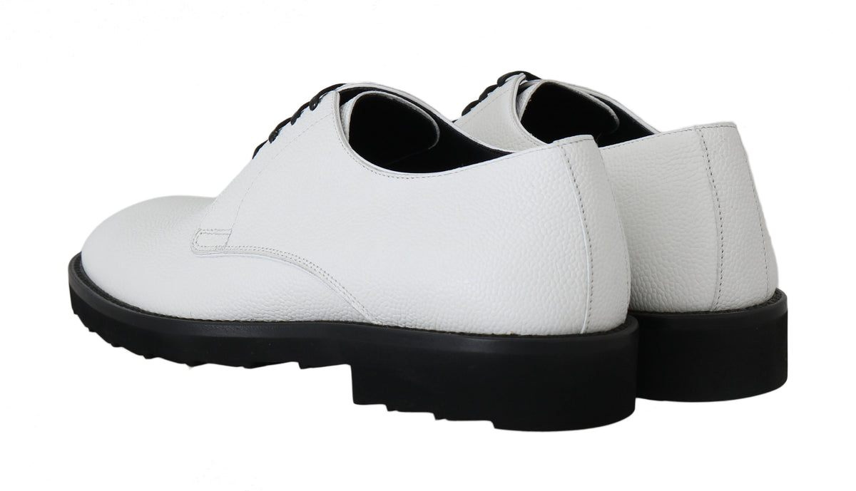 Dolce & Gabbana White Leather Derby Dress Formal Men's Shoes