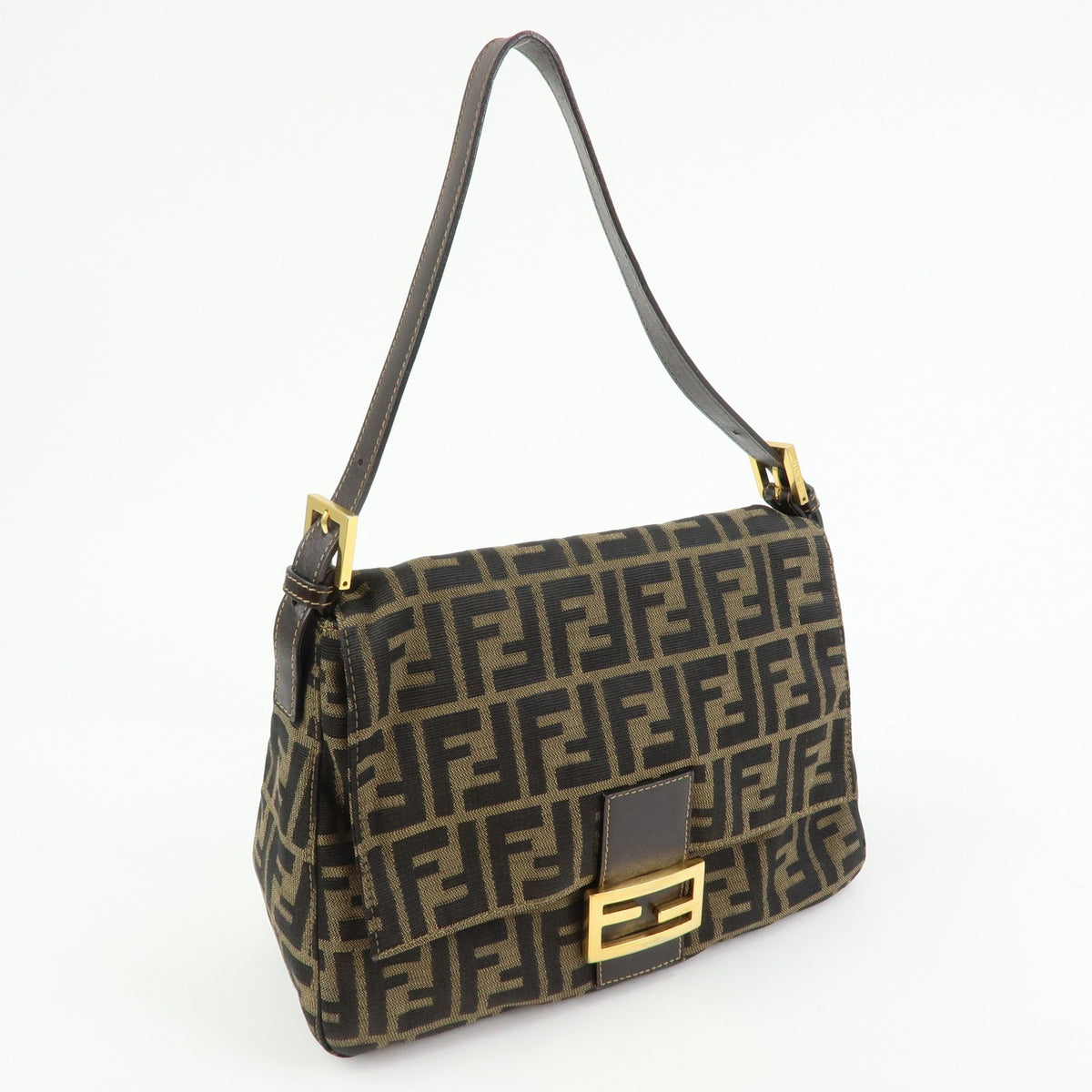 Fendi Round Flap Baguette Zucca Canvas Brown Canvas Shoulder Bag Bag (Pre-Owned)