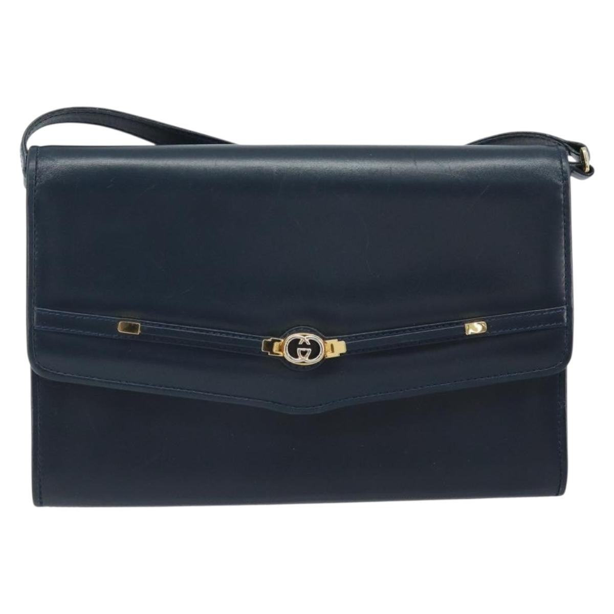 Gucci Vintage Interlocking G Flap Leather Navy Leather Shoulder Bag Bag (Pre-Owned)