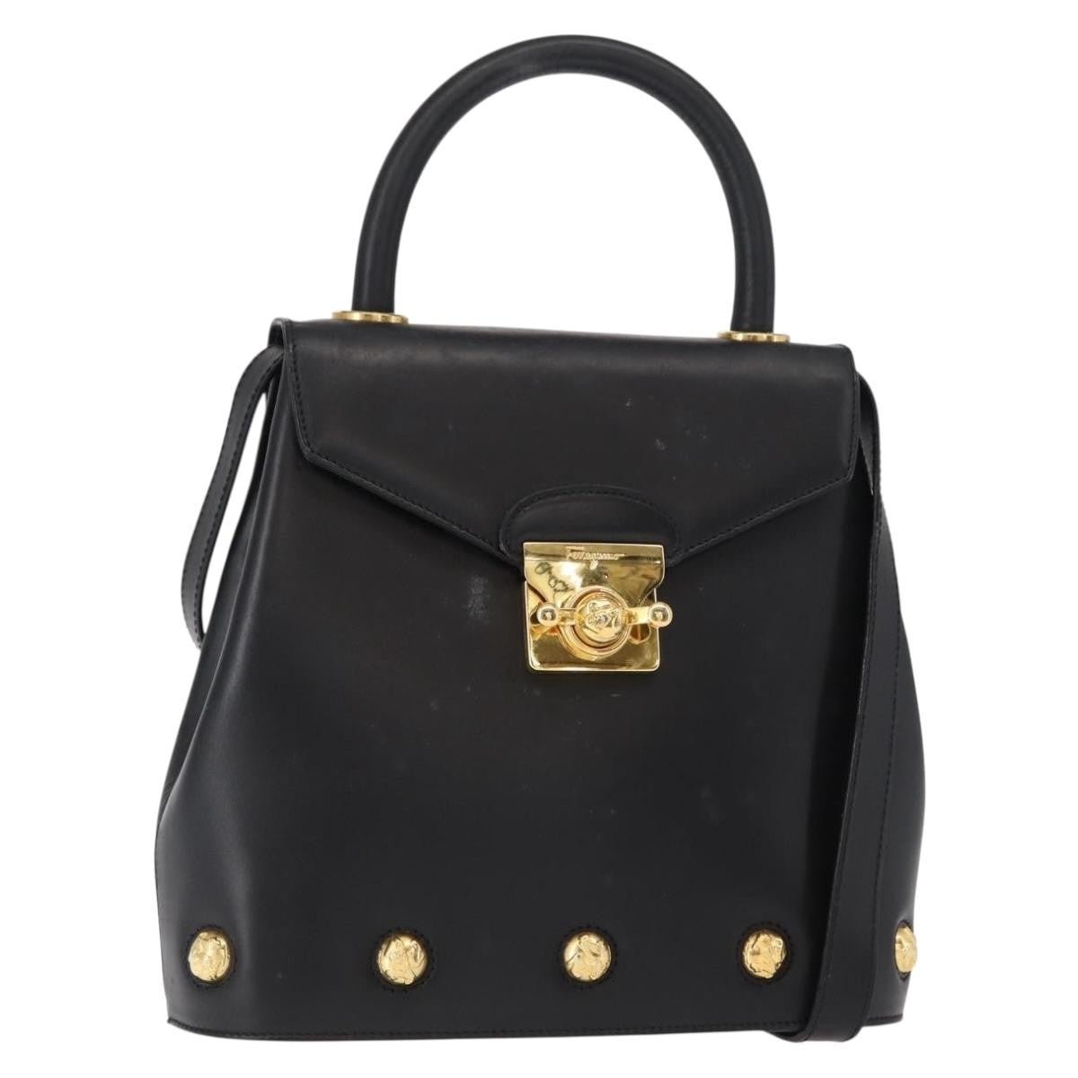 Salvatore Ferragamo Vintage Leather Black Leather Handbag (Pre-Owned)