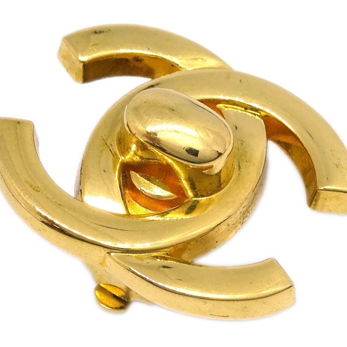 Chanel Cc Turnlock Clip-On Metal Gold Gold_Plated Earrings Jewelry (Pre-Owned)