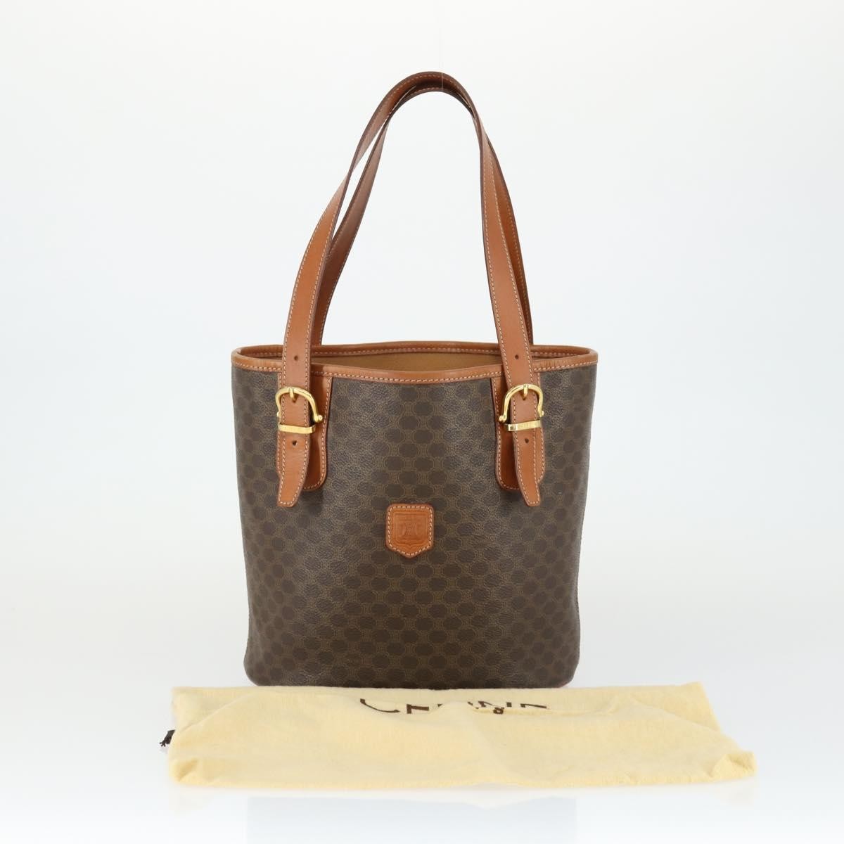 Celine Vintage Macadam Canvas And Leather Brown Canvas Handbag (Pre-Owned)