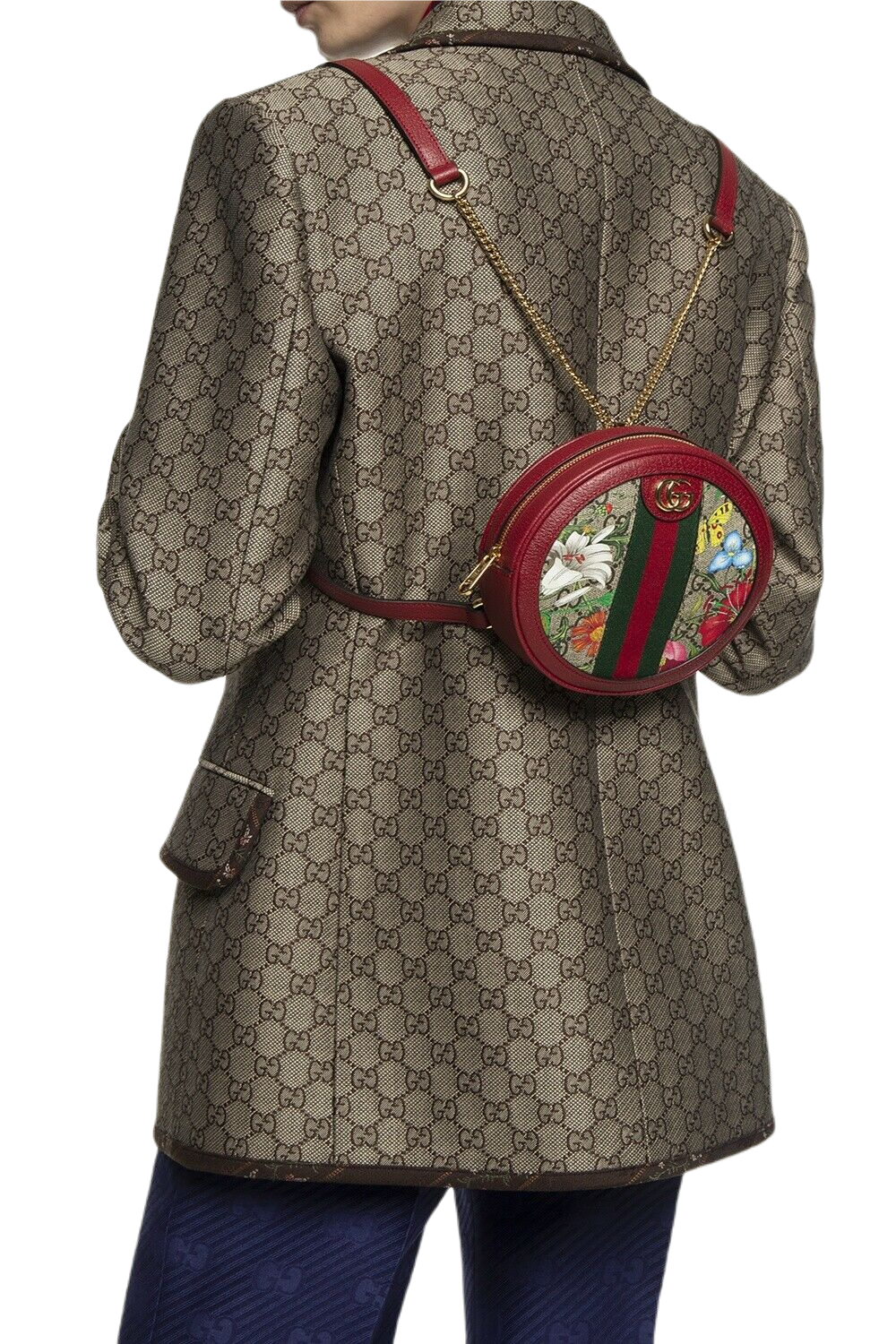 Gucci GG Supreme Monogram Web Flora Mini Ophidia Round Backpack Red
