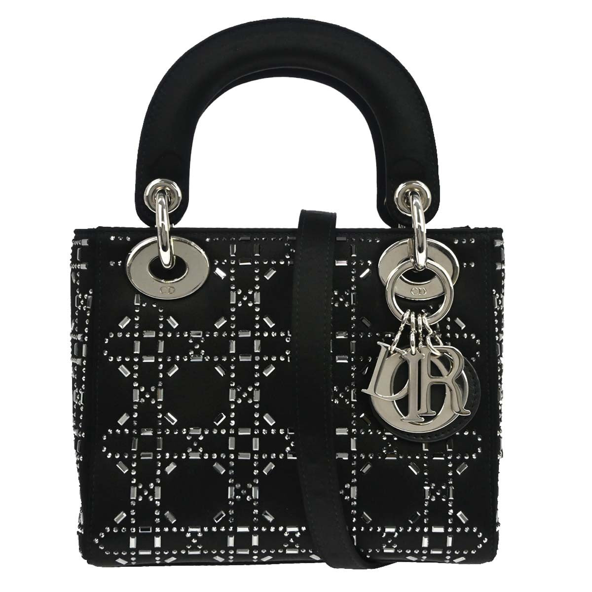 Christian Dior Lady Dior Black Satin And Bead Embroidery Black Satin Handbag (Pre-Owned)