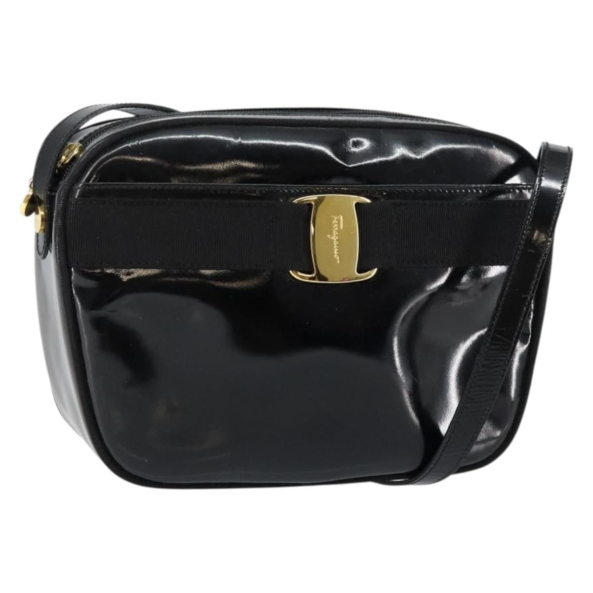 Salvatore Ferragamo Vala Patent Leather Black Patent_Leather Shoulder Bag Bag (Pre-Owned)