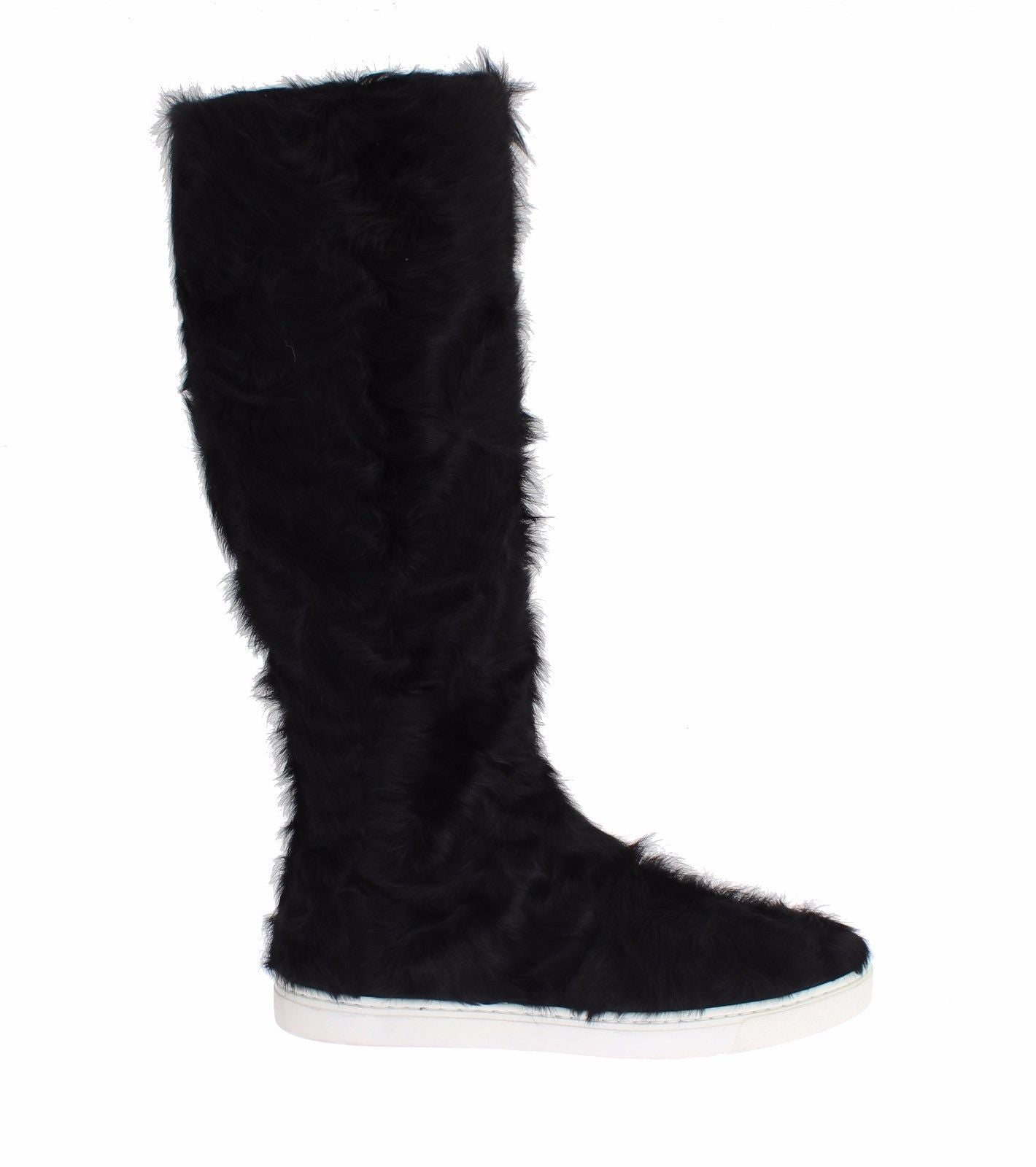 Dolce & Gabbana Black Xiangao Lamb Fur Leather Women's Boots