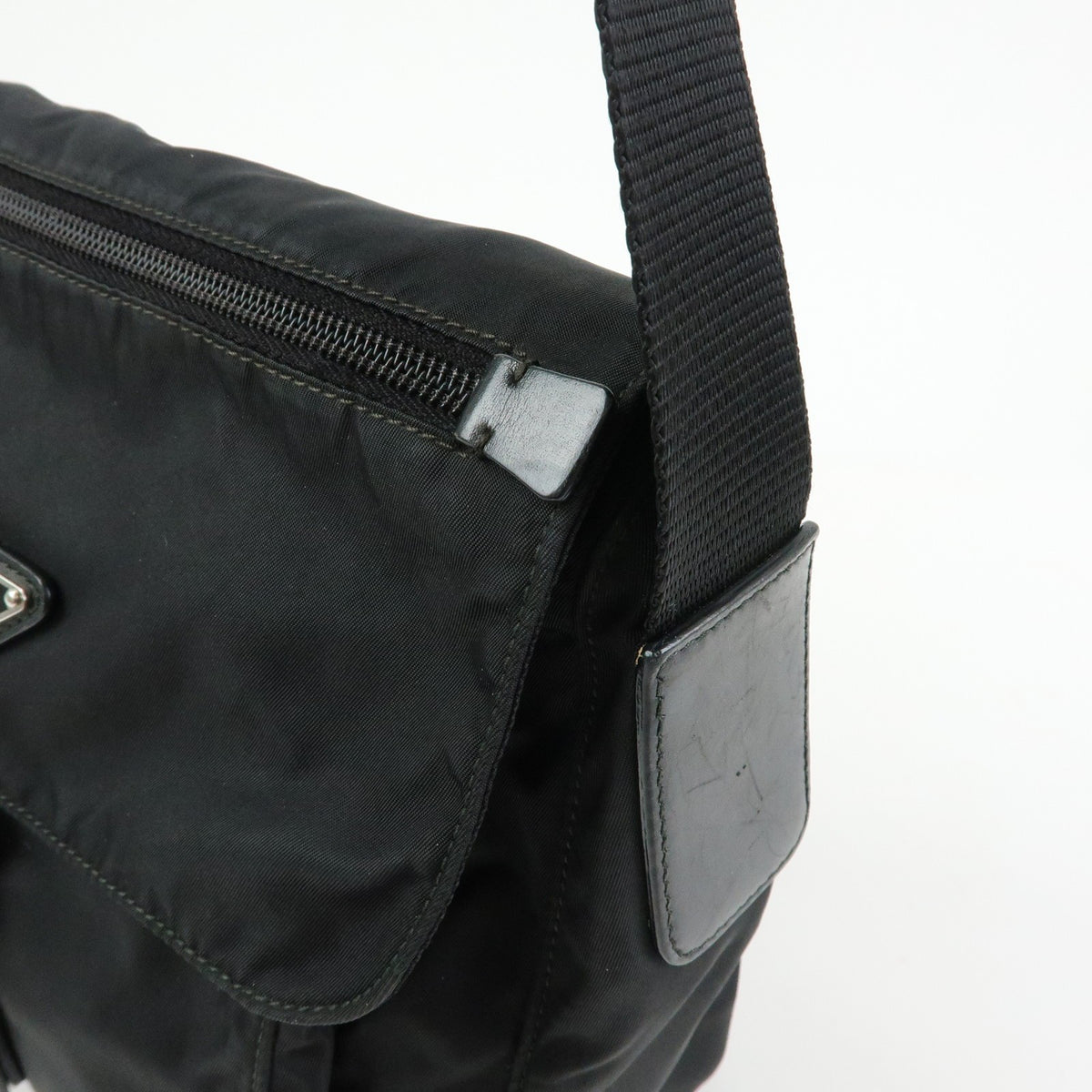 Prada Zip Buckle Messenger Tessuto Black Nylon Handbag (Pre-Owned)
