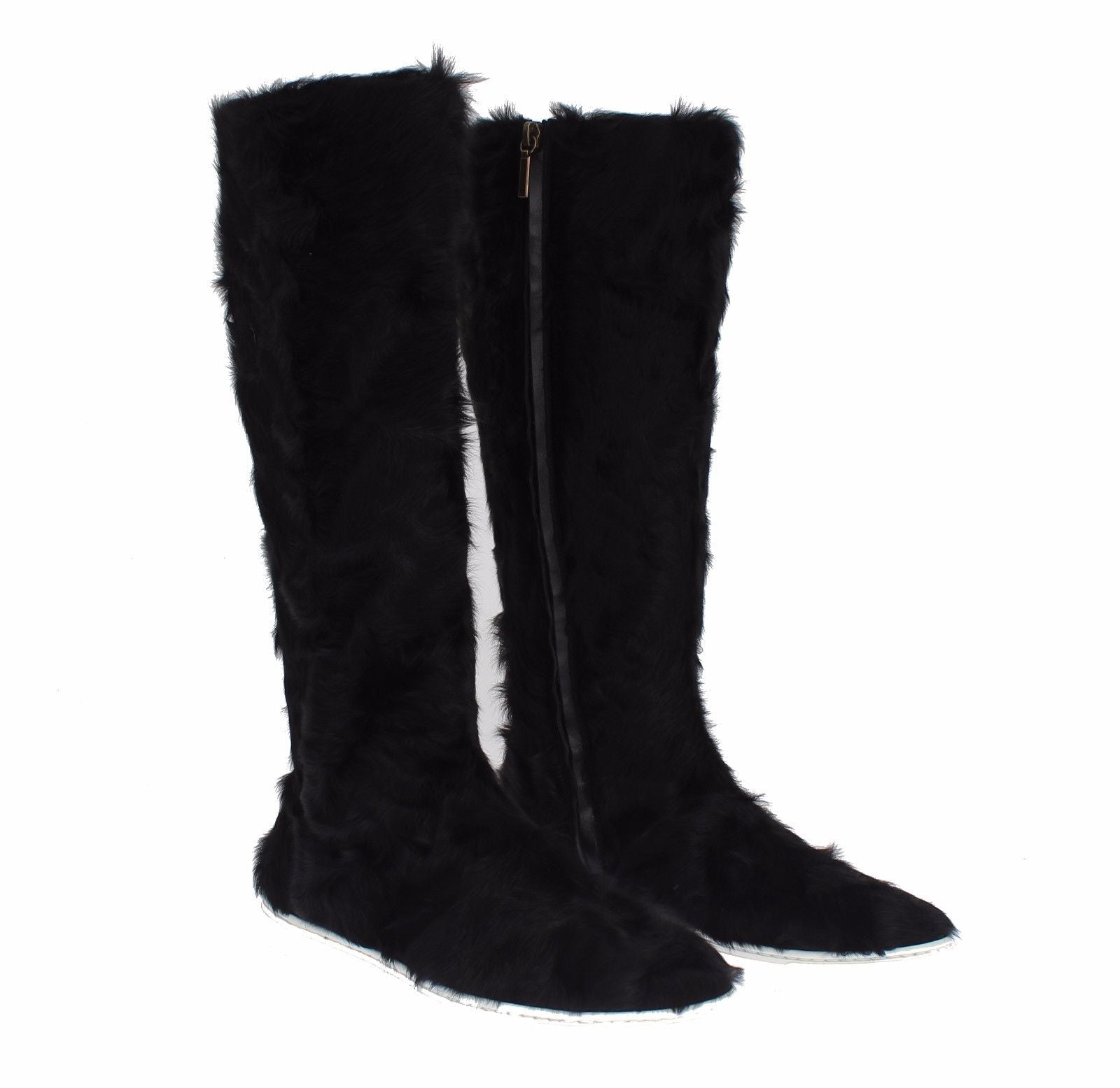 Dolce & Gabbana Black Xiangao Lamb Fur Leather Women's Boots