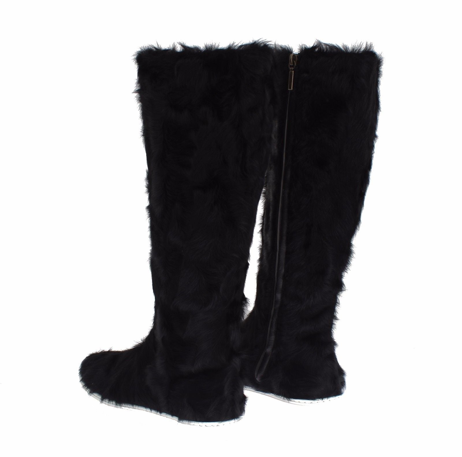 Dolce & Gabbana Black Xiangao Lamb Fur Leather Women's Boots