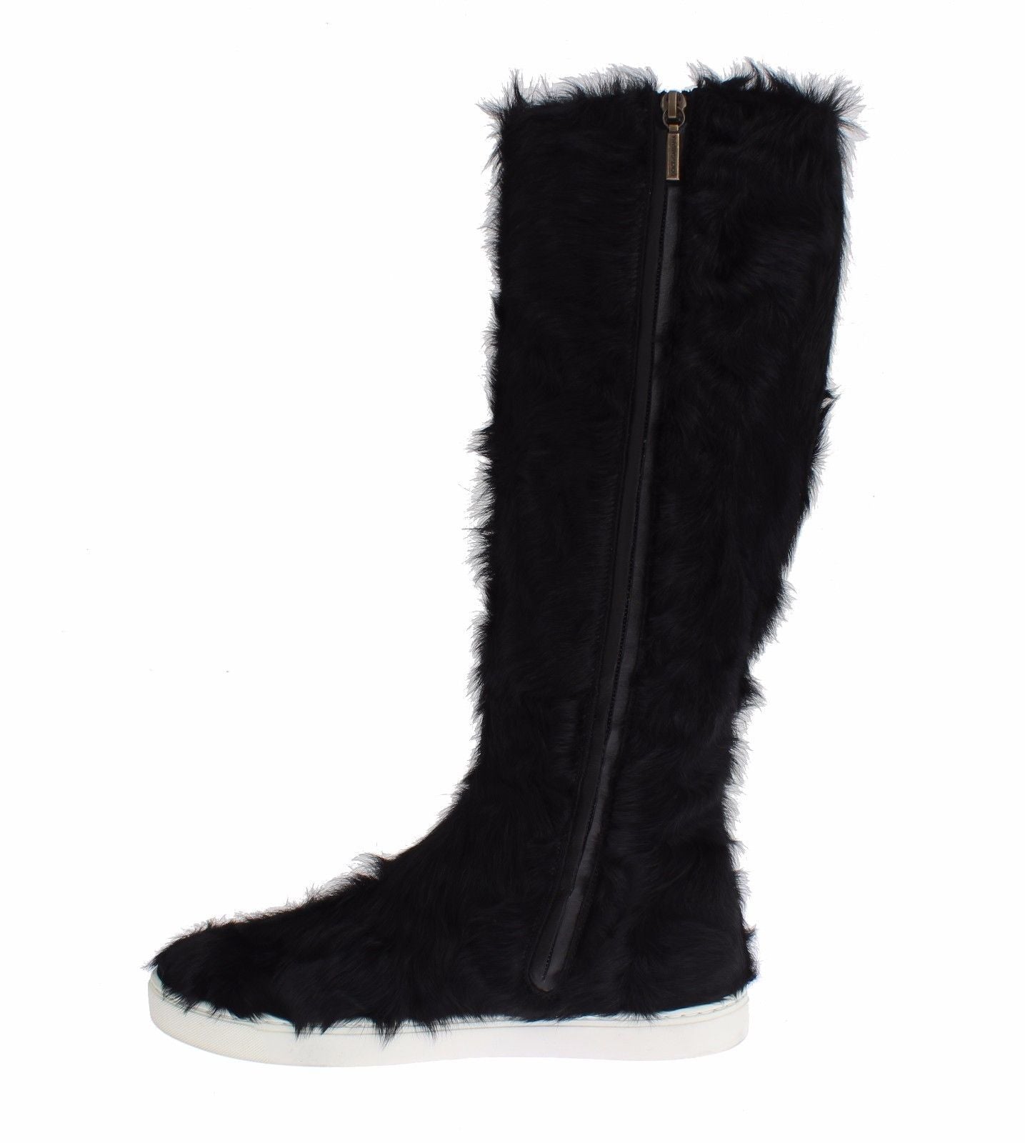 Dolce & Gabbana Black Xiangao Lamb Fur Leather Women's Boots