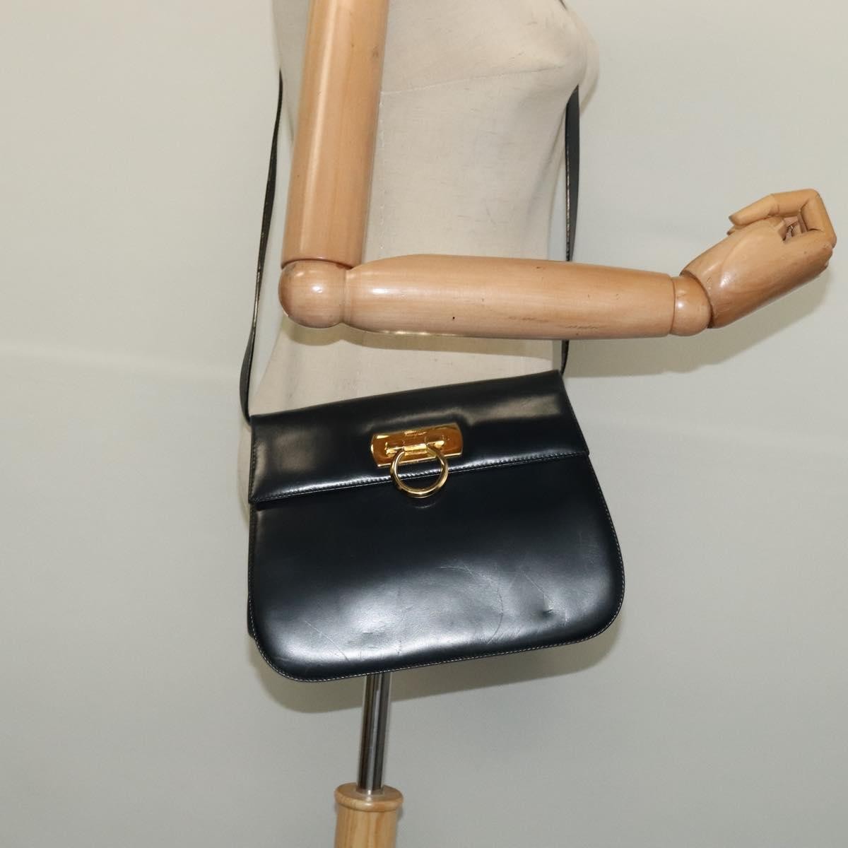 Salvatore Ferragamo Gancini Leather Navy Leather Shoulder Bag Bag (Pre-Owned)