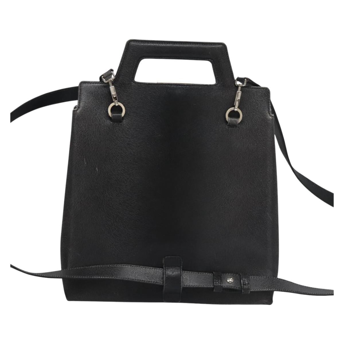 Salvatore Ferragamo Gancini Leather Black Leather Handbag (Pre-Owned)