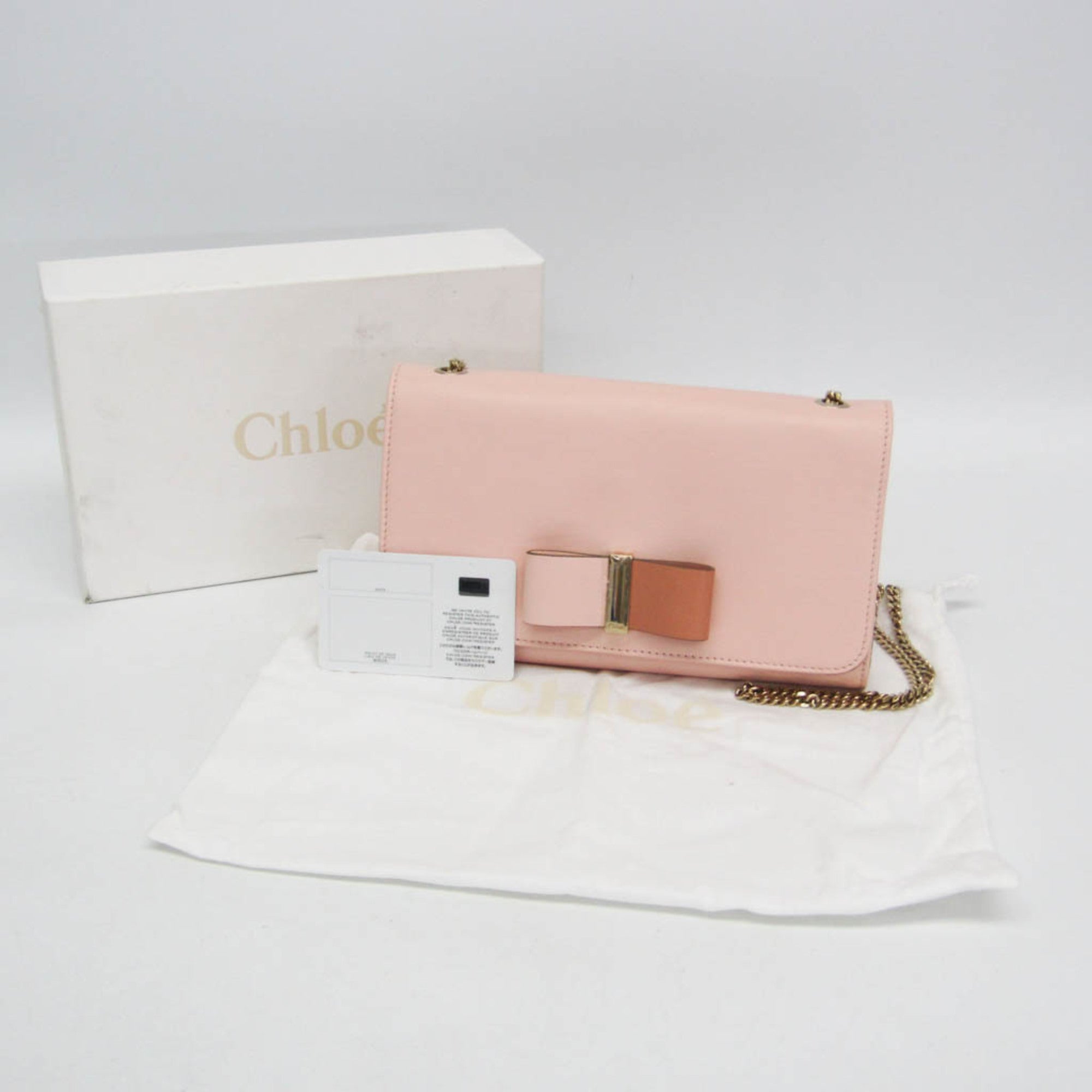 Chloe Bow Detail Wallet On Chain Leather Pink Leather Clutche & Pouche Bag (Pre-Owned)
