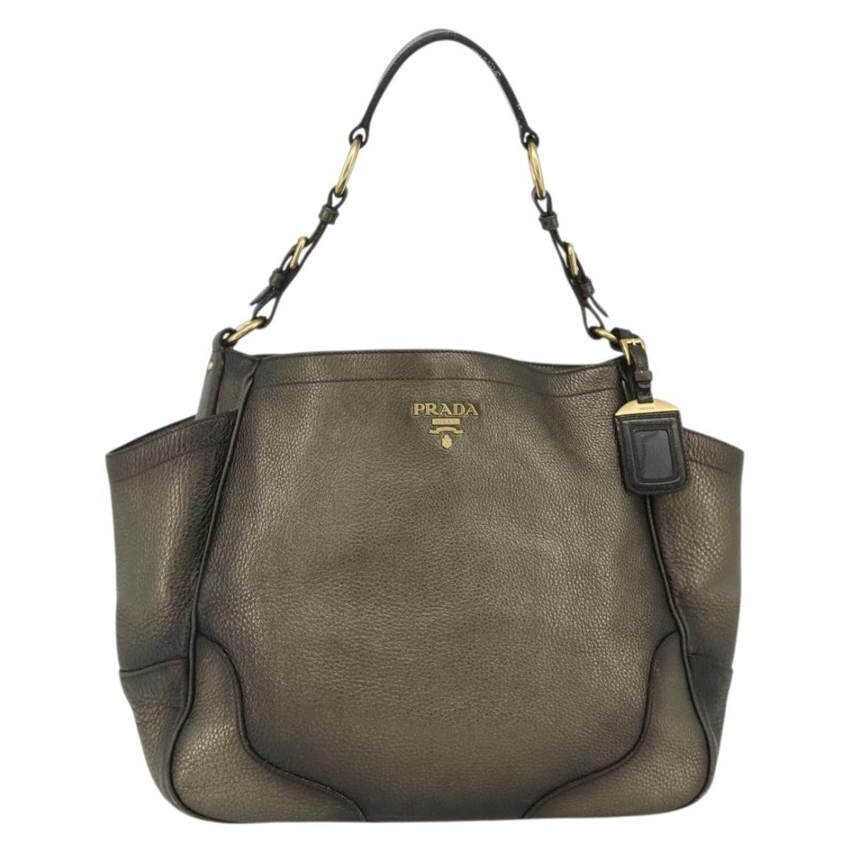 Prada Side Pocket Hobo Vitello Daino Gold Leather Shoulder Bag Bag (Pre-Owned)