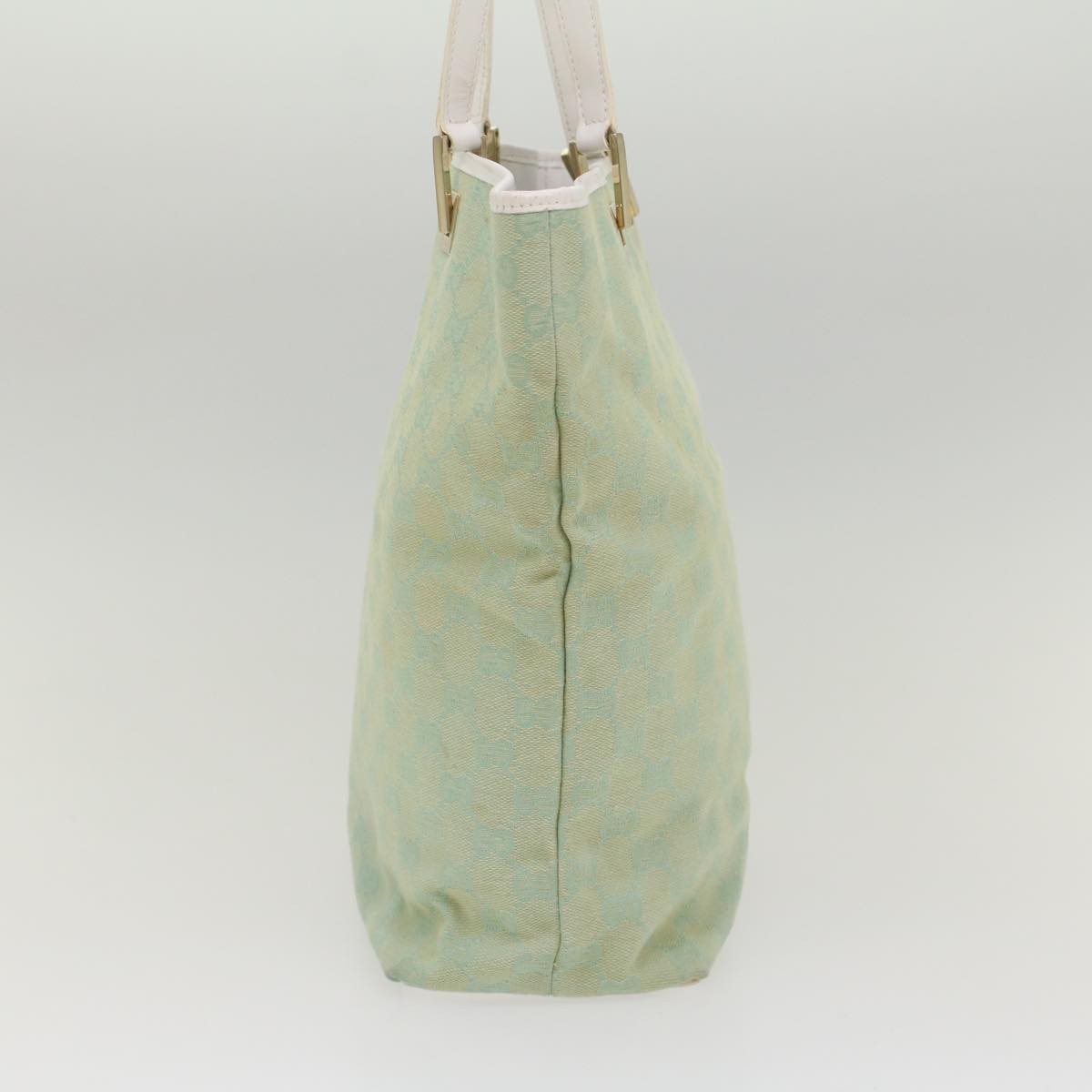 Gucci Vintage Bucket Shopping Tote Gg Canvas And Leather Blue Canvas Tote Bag Bag (Pre-Owned)