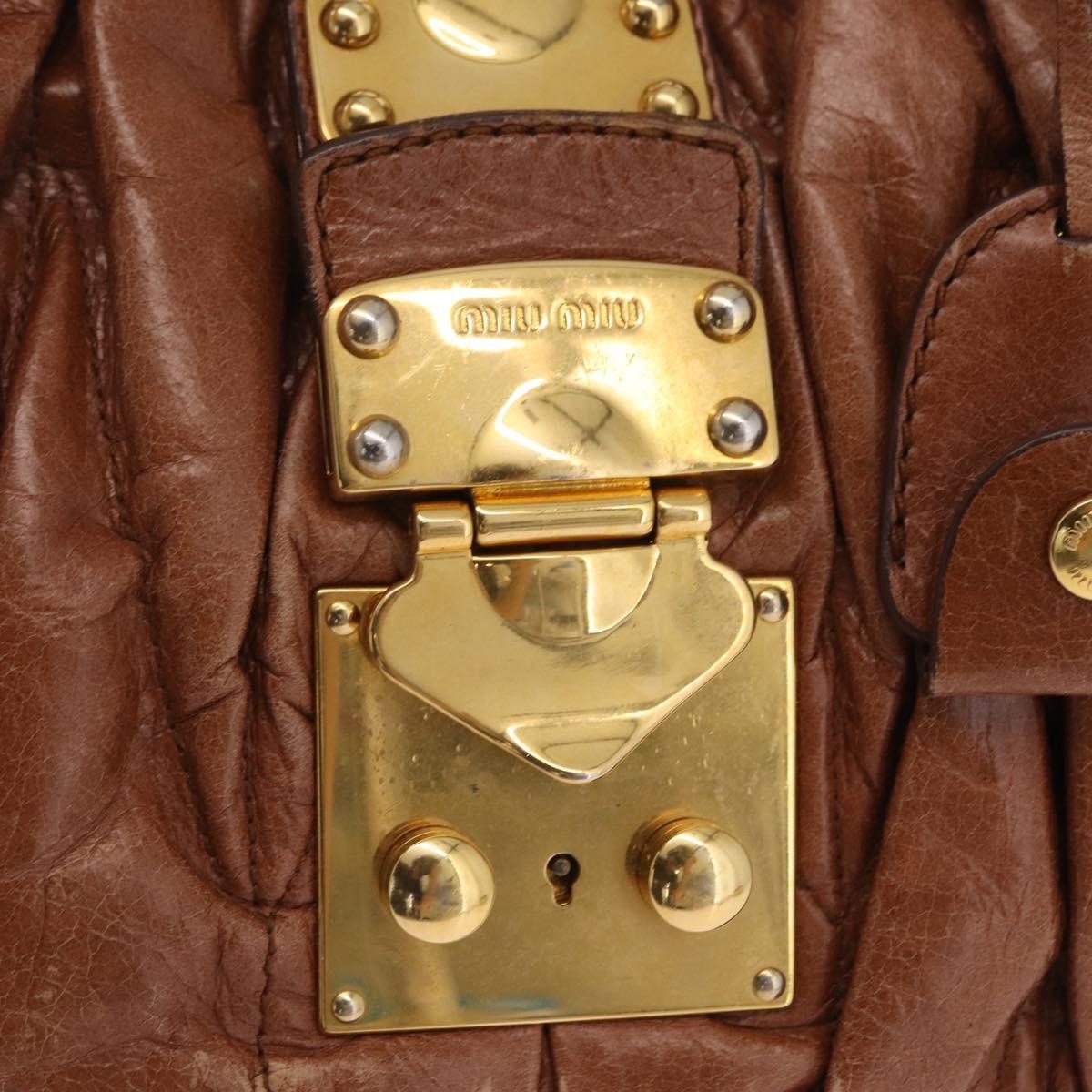 Miu Miu Coffer Satchel Matelasse Leather Brown Leather Handbag (Pre-Owned)