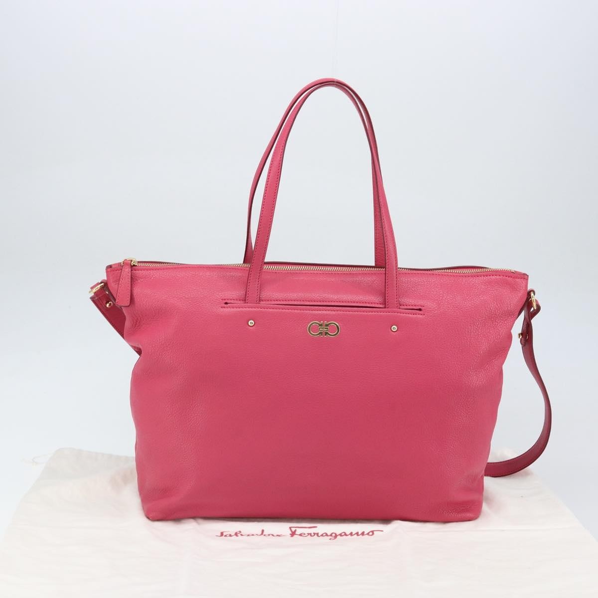 Salvatore Ferragamo Gancini Tote Leather Pink Leather Tote Bag Bag (Pre-Owned)