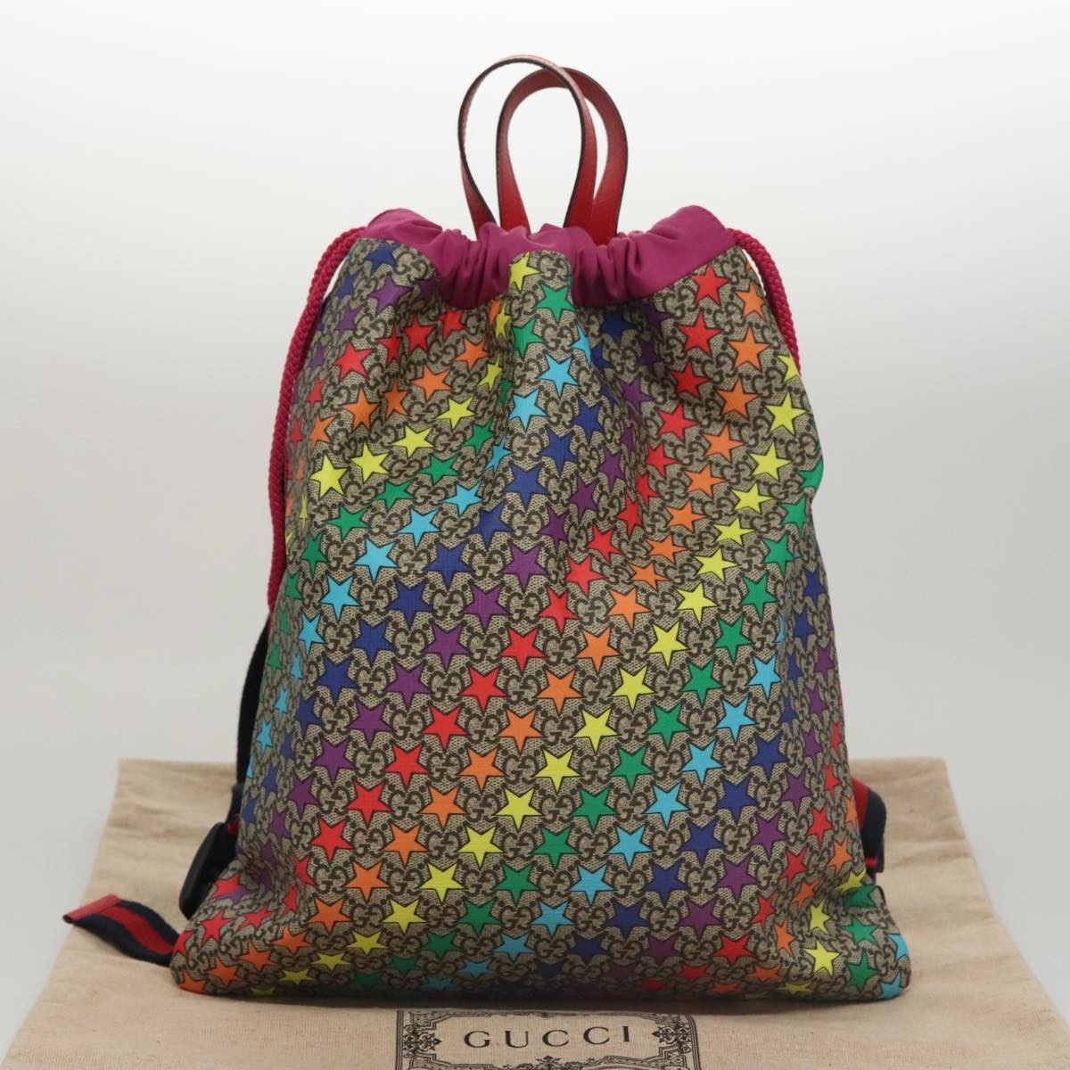 Gucci Children's Drawstring Printed Gg Coated Canvas Multicolour Canvas Backpack Bag (Pre-Owned)