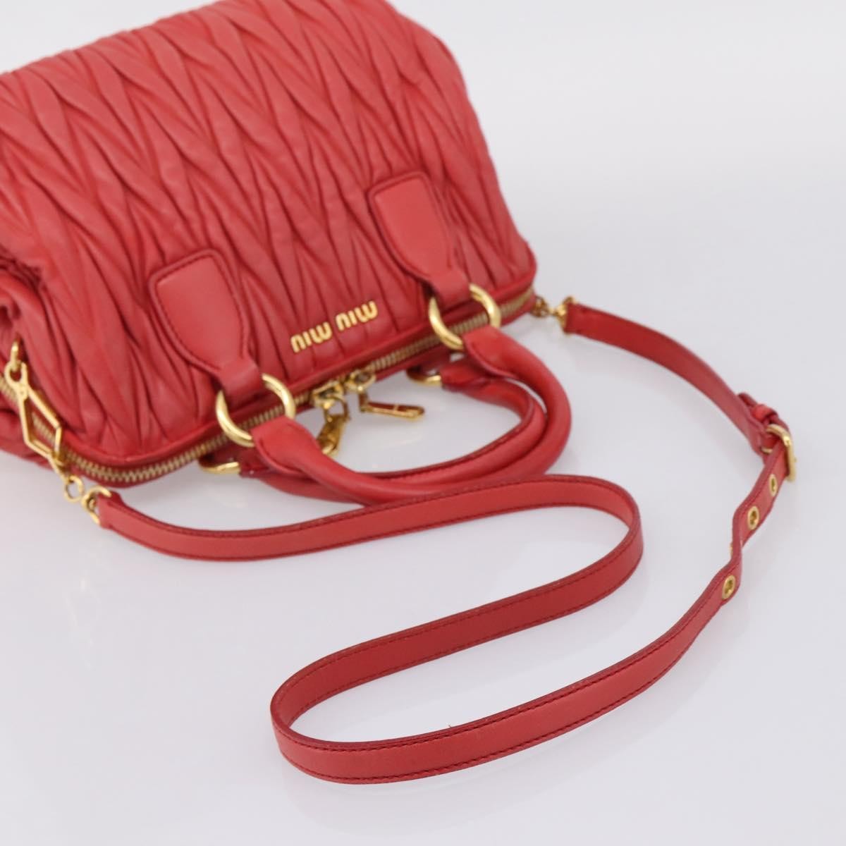 Miu Miu Madras Bowler Matelasse Leather Red Leather Handbag (Pre-Owned)