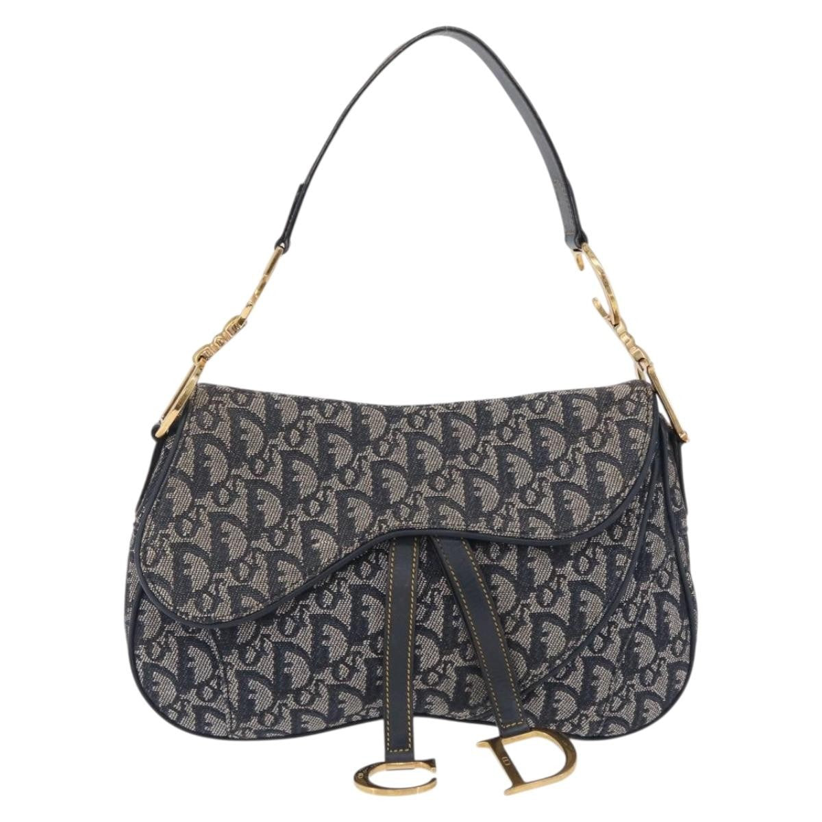 Christian Dior Vintage Double Saddle Diorissimo Canvas Navy Canvas Handbag (Pre-Owned)