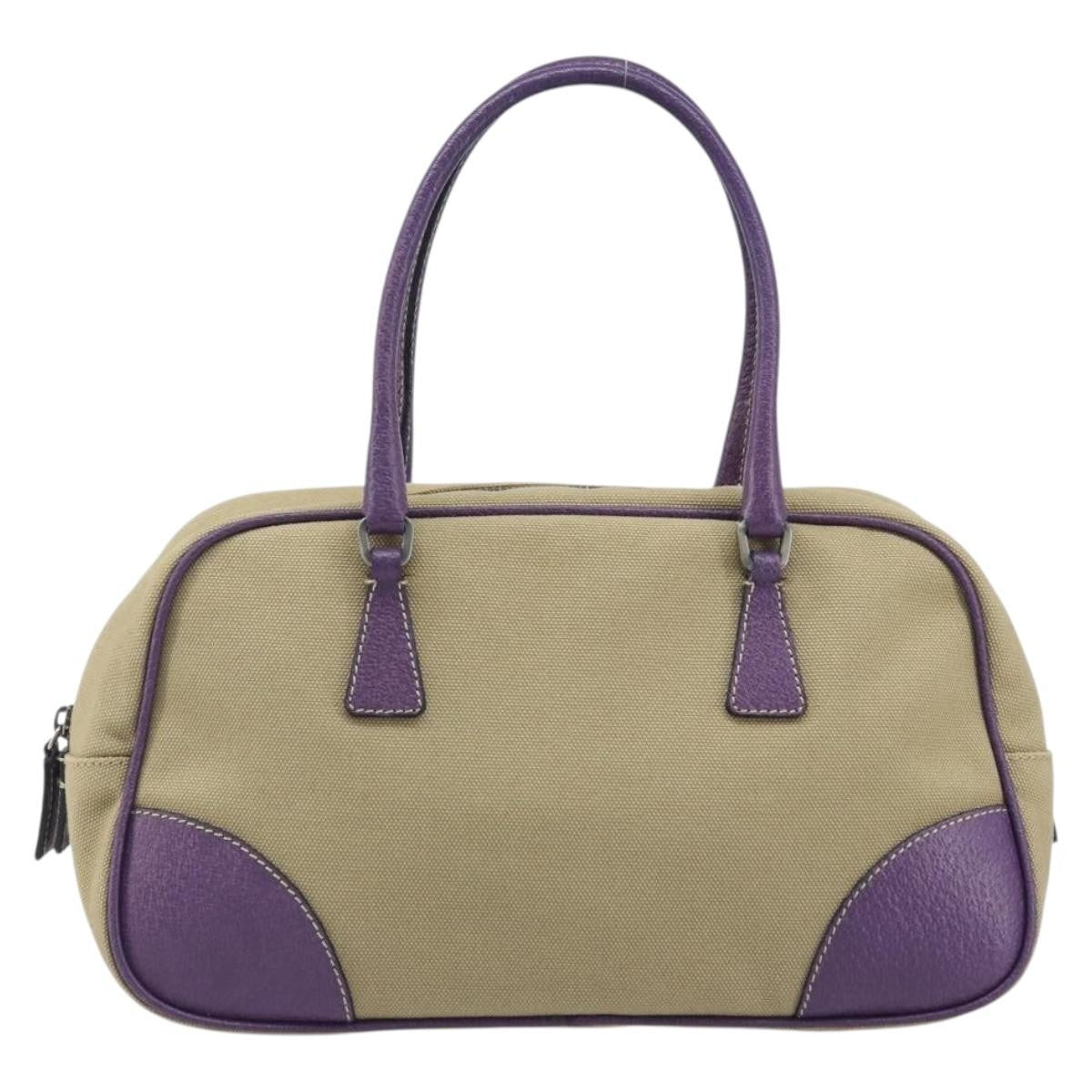 Prada Bowler Canvas With Leather Beige Canvas Shoulder Bag Bag (Pre-Owned)