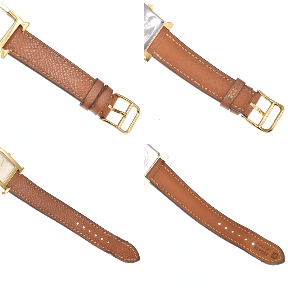 Hermes Heure H Quartz Plated Metal And Leather Watch (Pre-Owned)