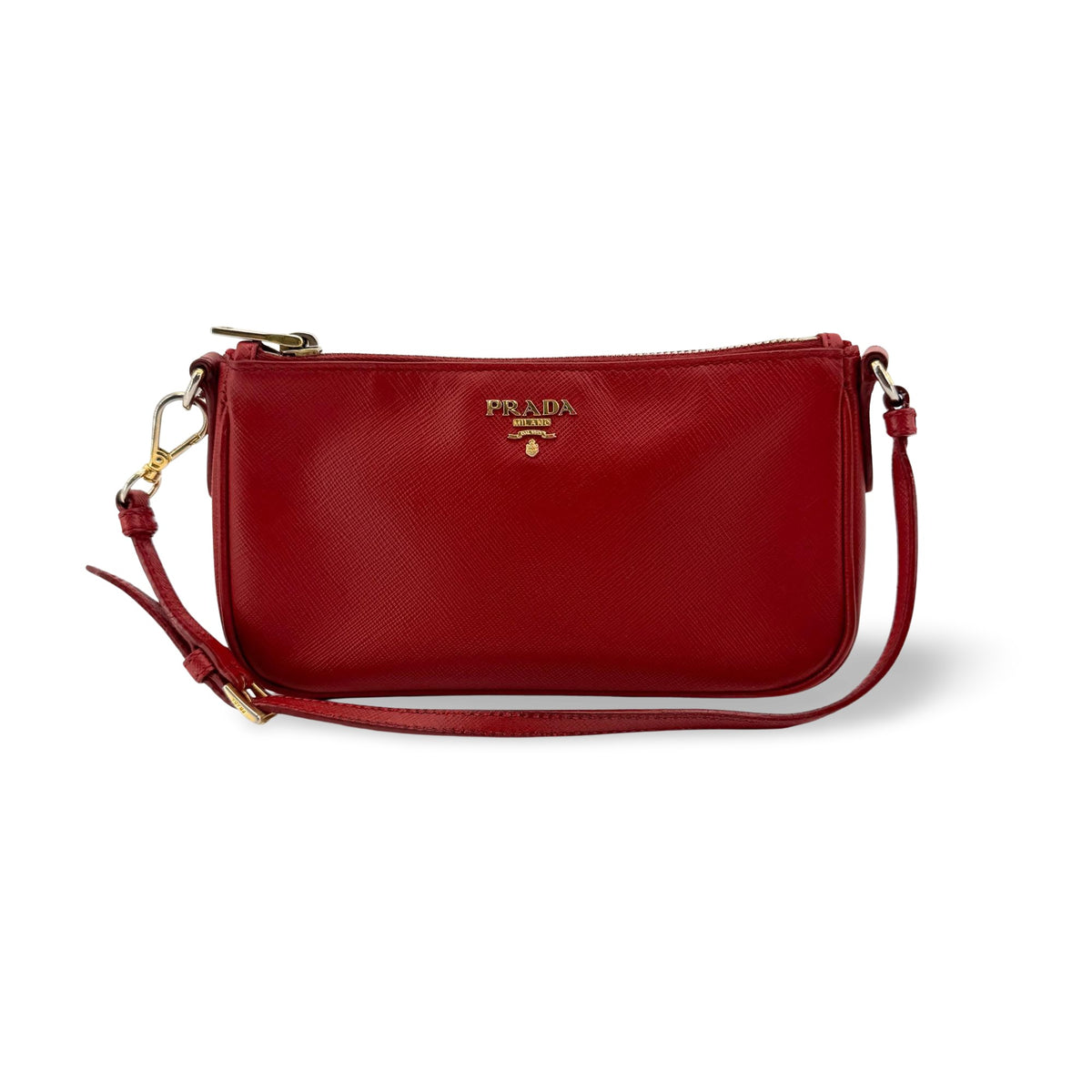 Prada Zip Saffiano Leather Red Leather Shoulder Bag Bag (Pre-Owned)