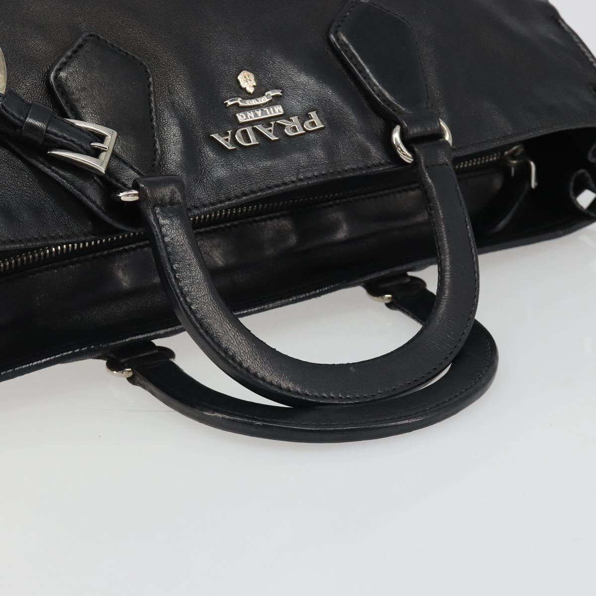 Prada Vitello Daino Convertible Tote Vitello Daino Black Leather Handbag (Pre-Owned)