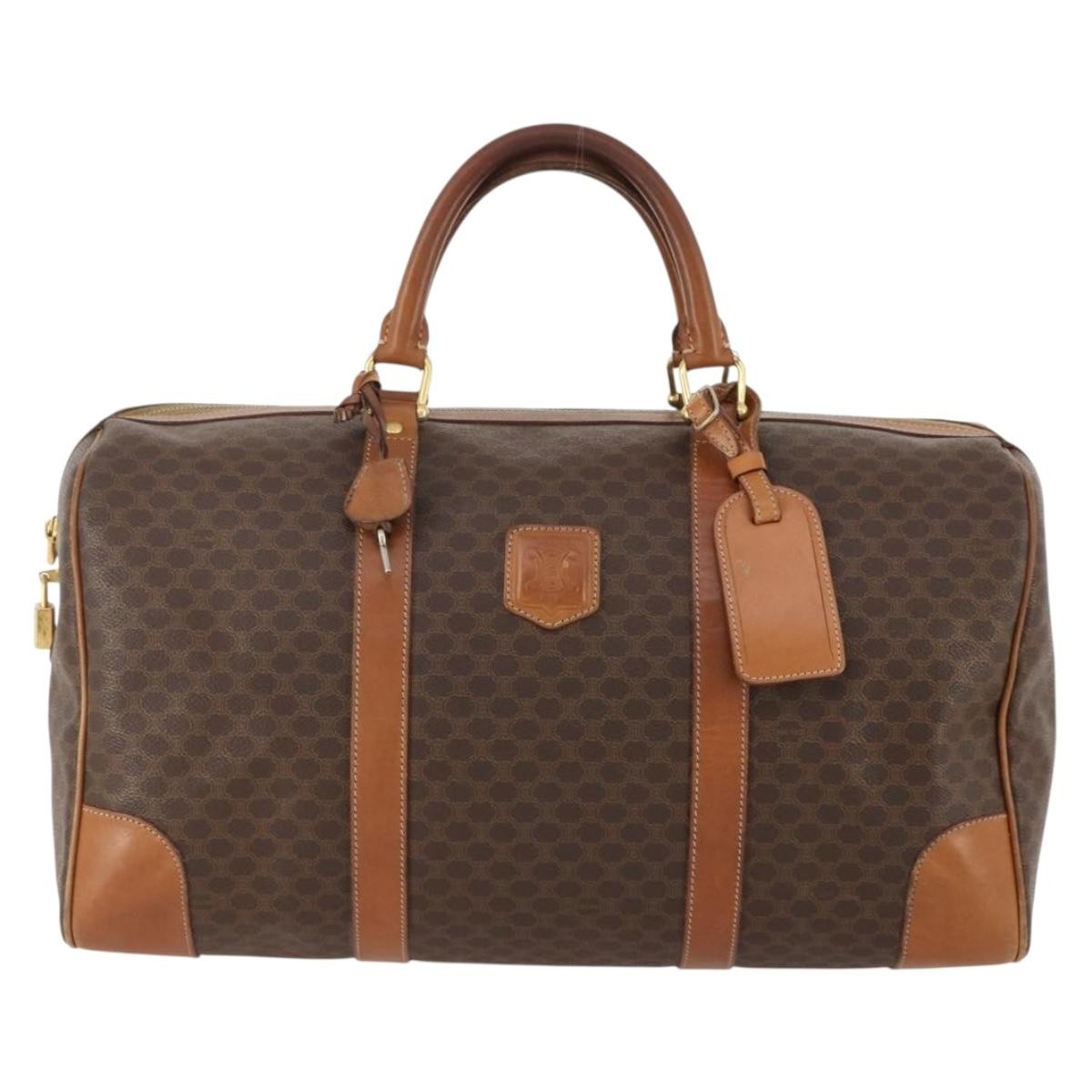 Celine Vintage Macadam Boston Canvas And Leather Brown Canvas Travel Bag Bag (Pre-Owned)