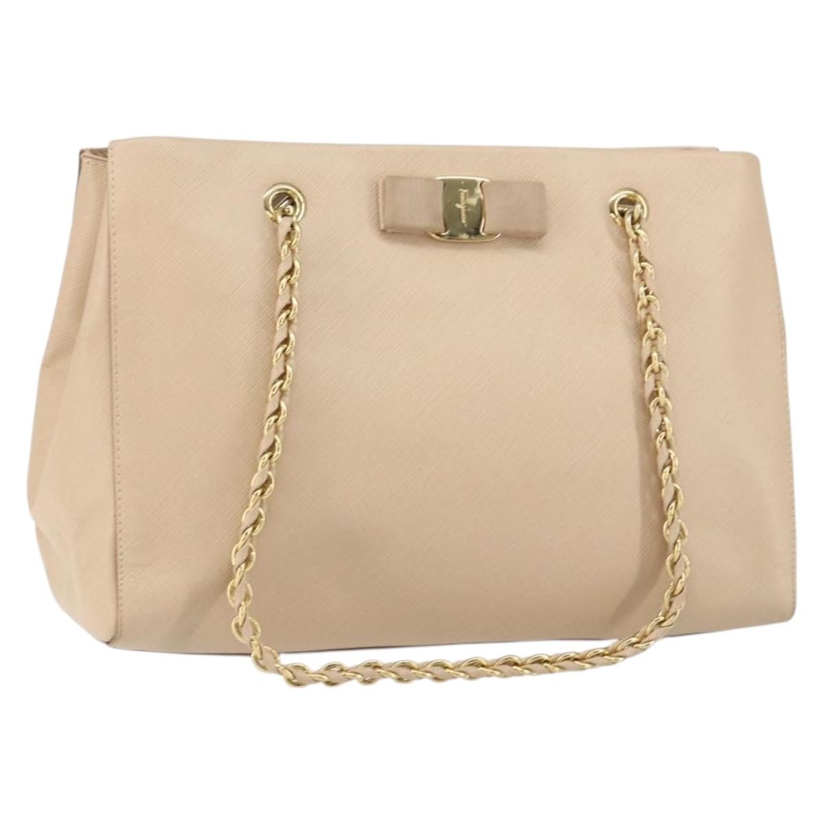 Salvatore Ferragamo Vala Leather Beige Leather Shoulder Bag Bag (Pre-Owned)