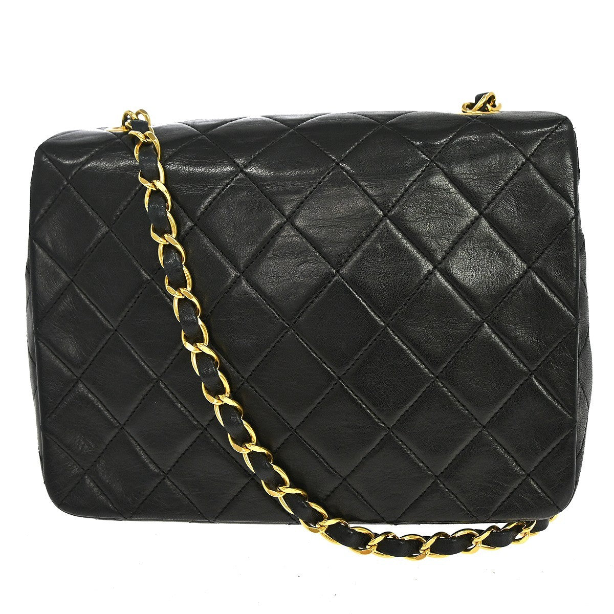 Chanel Vintage Square Classic Flap Quilted Lambskin Black Leather Handbag (Pre-Owned)