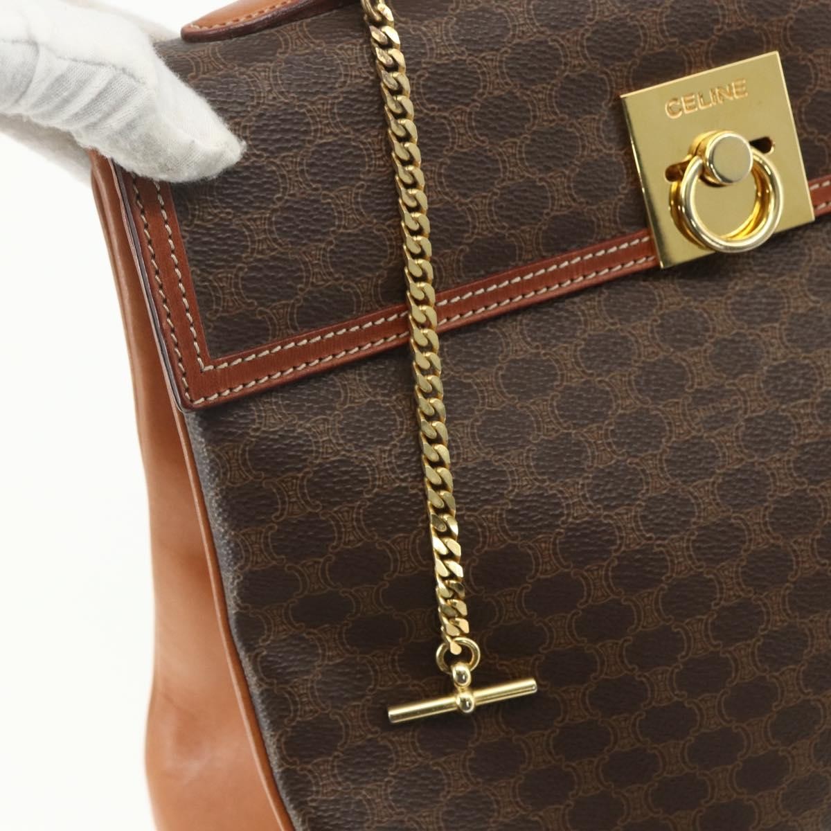 Celine Vintage Macadam Canvas And Leather Brown Canvas Handbag (Pre-Owned)