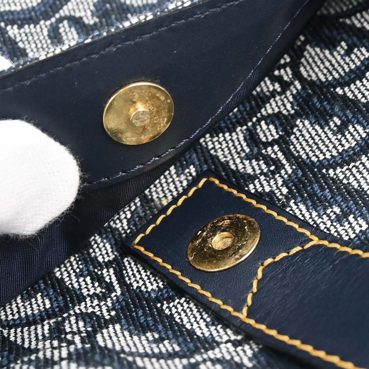 Christian Dior Vintage Saddle Bowler Diorissimo Canvas Navy Canvas Handbag (Pre-Owned)