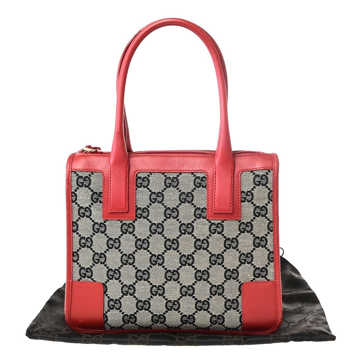 Gucci Vintage Zip Tote Gg Canvas With Leather Gray Canvas Tote Bag Bag (Pre-Owned)