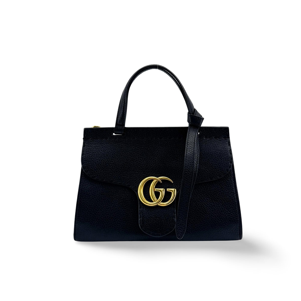 Gucci Gg Marmont Top Handle Leather Black Leather Handbag (Pre-Owned)