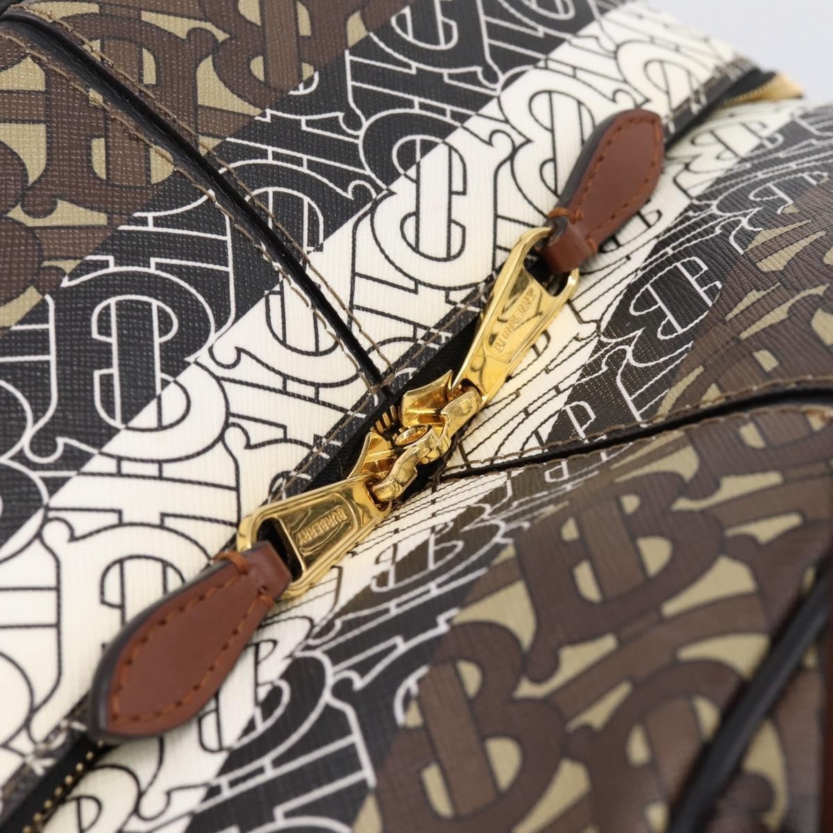 Burberry Tb Half Cube Duffle Monogram Embossed Leather Brown Canvas Handbag (Pre-Owned)