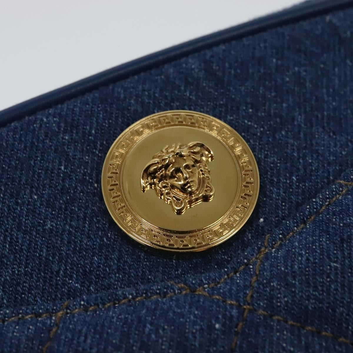 Versace Medusa Icon Front Slip Pocket Camera Quilted Denim Blue Canvas Shoulder Bag Bag (Pre-Owned)