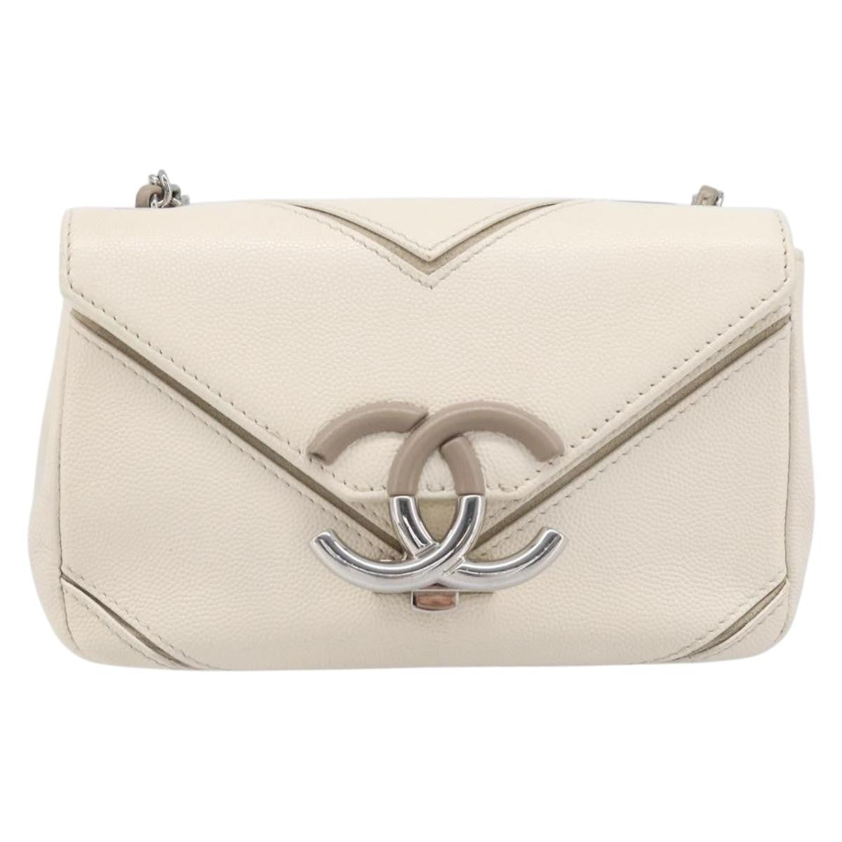 Chanel Macro Flap Chevron Caviar White Calfskin Shoulder Bag Bag (Pre-Owned)
