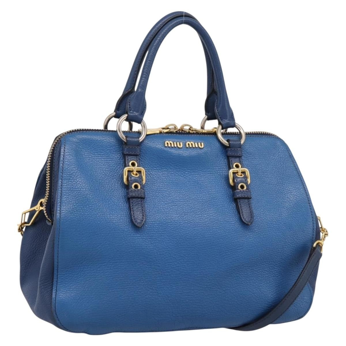 Miu Miu Madras Bowler Leather Blue Leather Handbag (Pre-Owned)