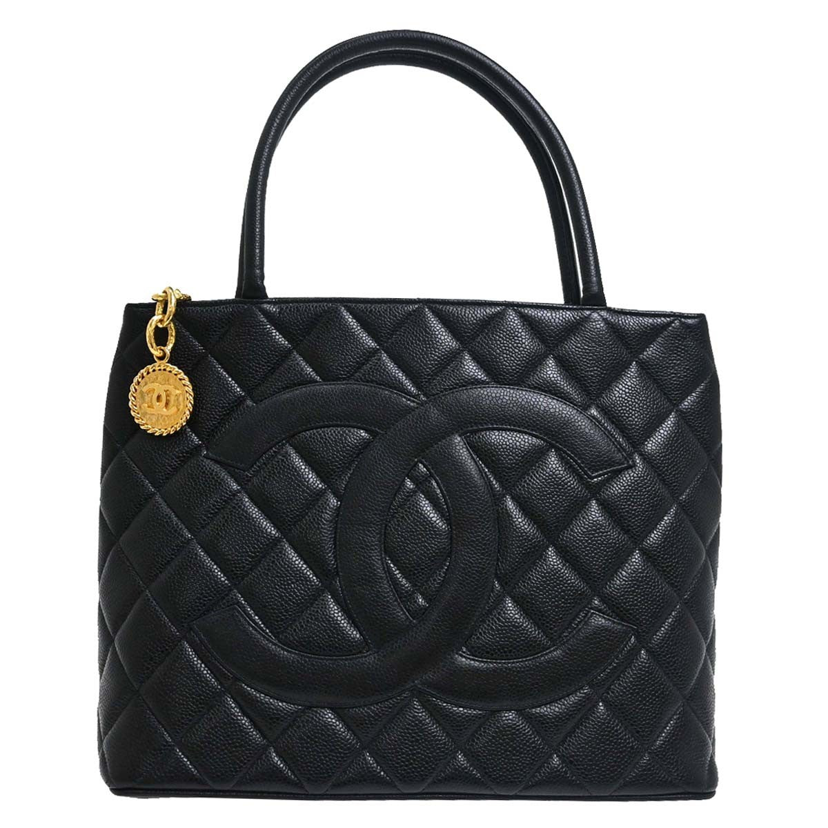 Chanel Medallion Quilted Caviar Black Leather Tote Bag Bag (Pre-Owned)