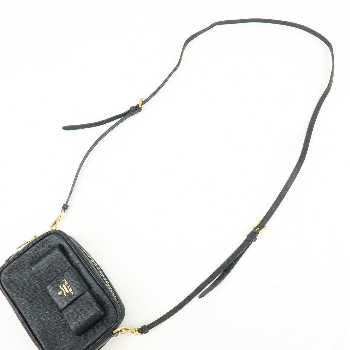 Prada Bow Camera Saffiano Leather Black Leather Crossbody Bag Bag (Pre-Owned)