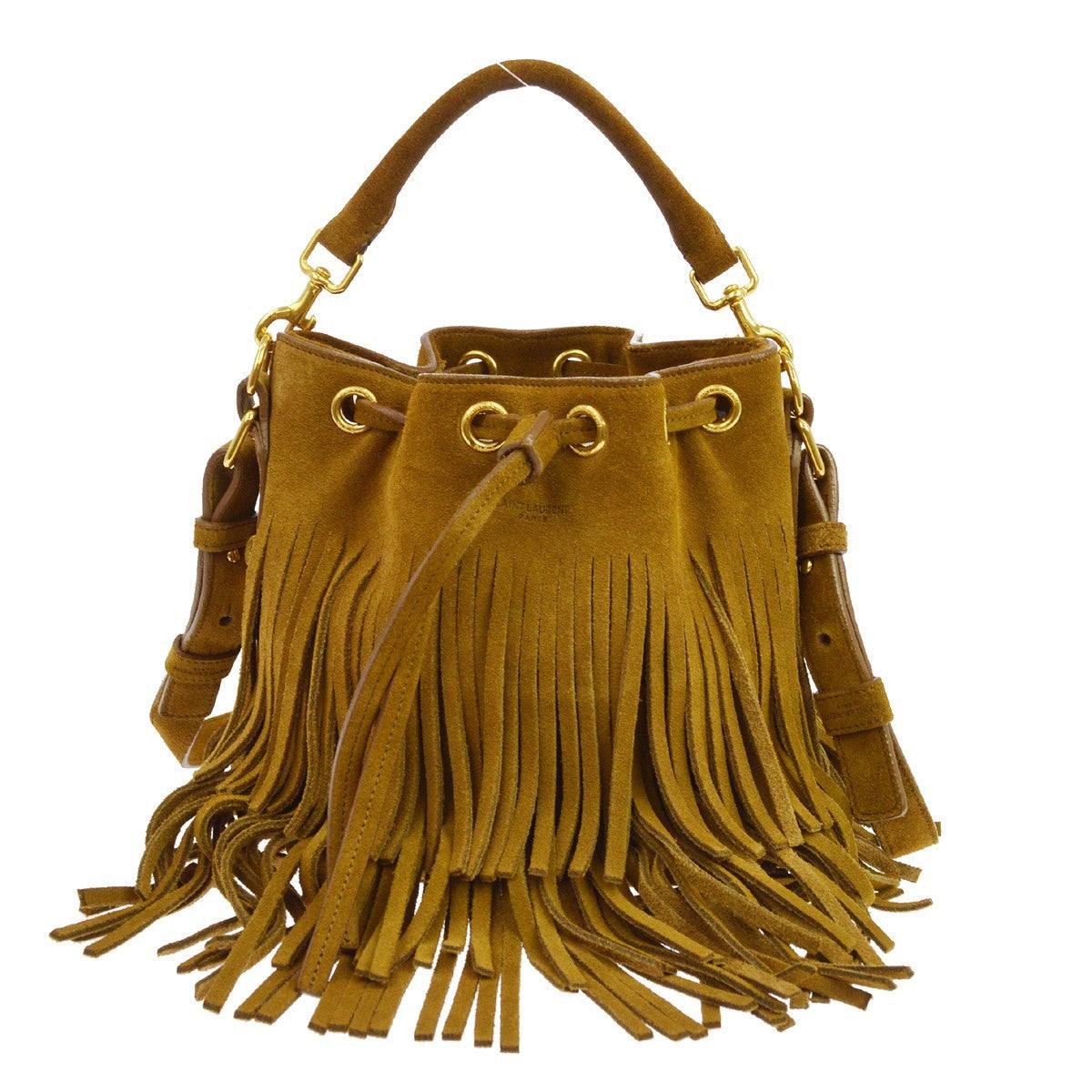 Saint Laurent Fringe Emmanuelle Bucket Suede Brown Suede Handbag (Pre-Owned)