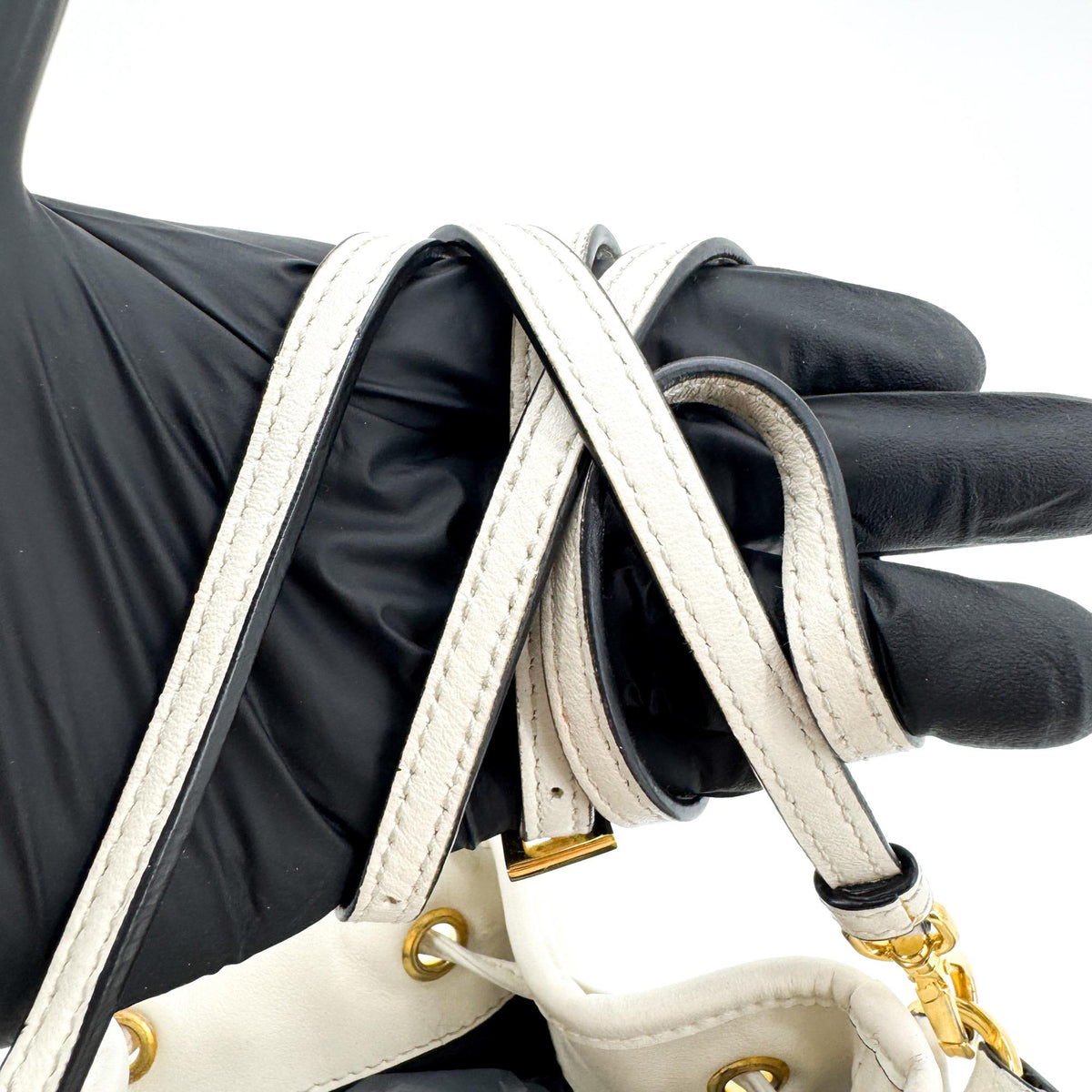 Prada Duet Drawstring Bucket Leather White Leather Handbag (Pre-Owned)
