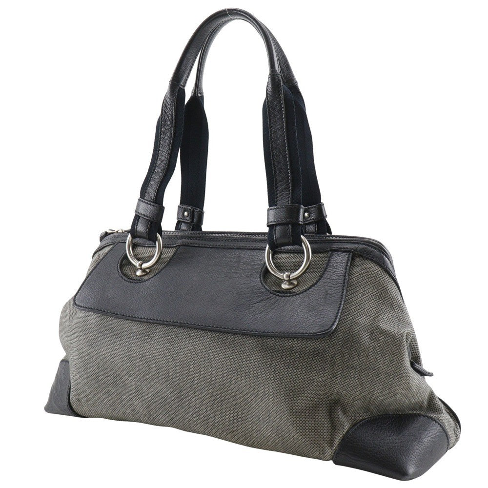 Bottega Veneta Vintage Leather Gray Canvas Handbag (Pre-Owned)