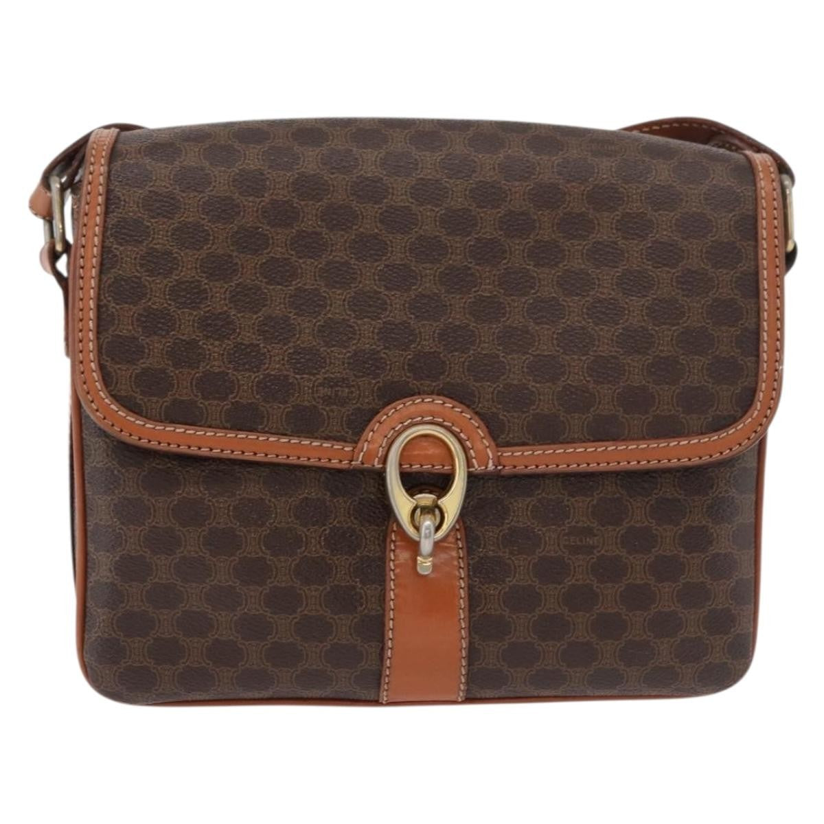 Celine Vintage Macadam Canvas And Leather Brown Canvas Handbag (Pre-Owned)