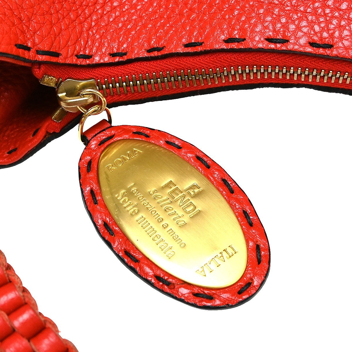 Fendi Selleria Logo Hobo Leather Red Leather Shoulder Bag Bag (Pre-Owned)