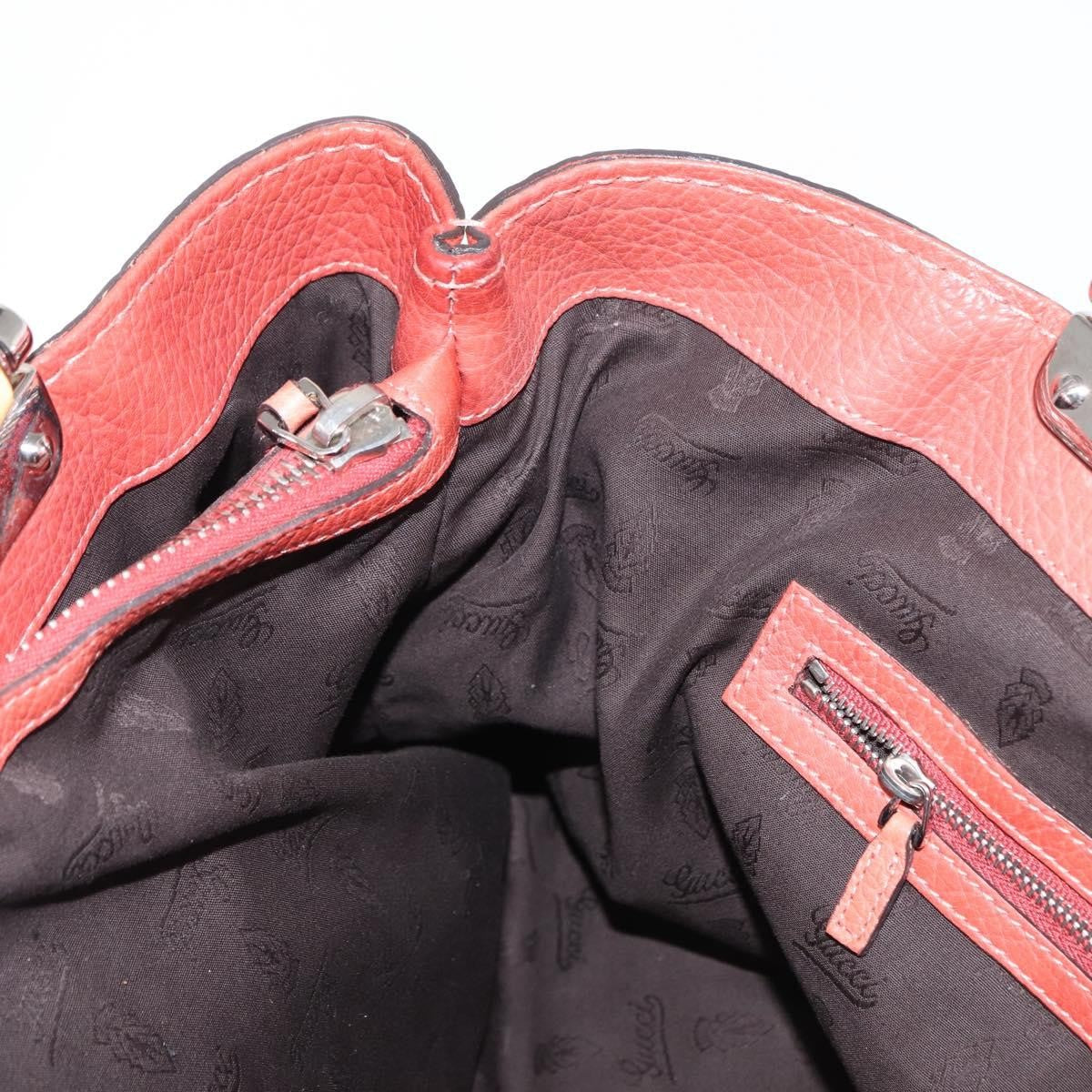 Gucci Vintage Bamboo Handle Leather Red Leather Handbag (Pre-Owned)